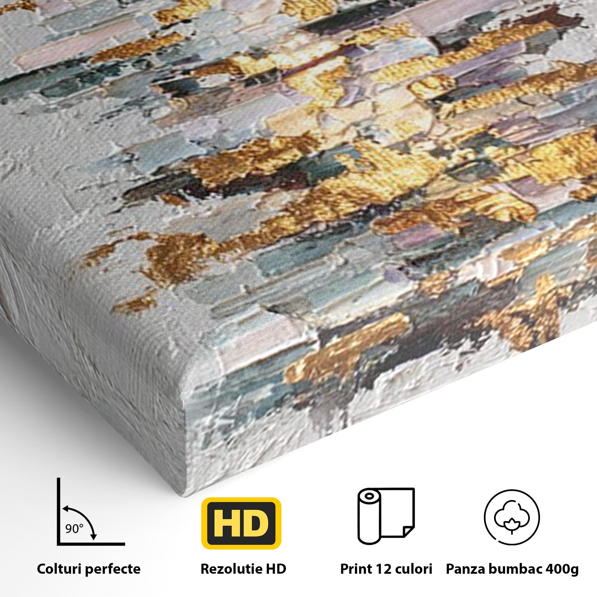 Tablou Canvas Premium LuxCanva® PI1103, Brad Abstract Aurit, Decor, Abstract, Auriu, Iarna, Living, Culori Vibrante