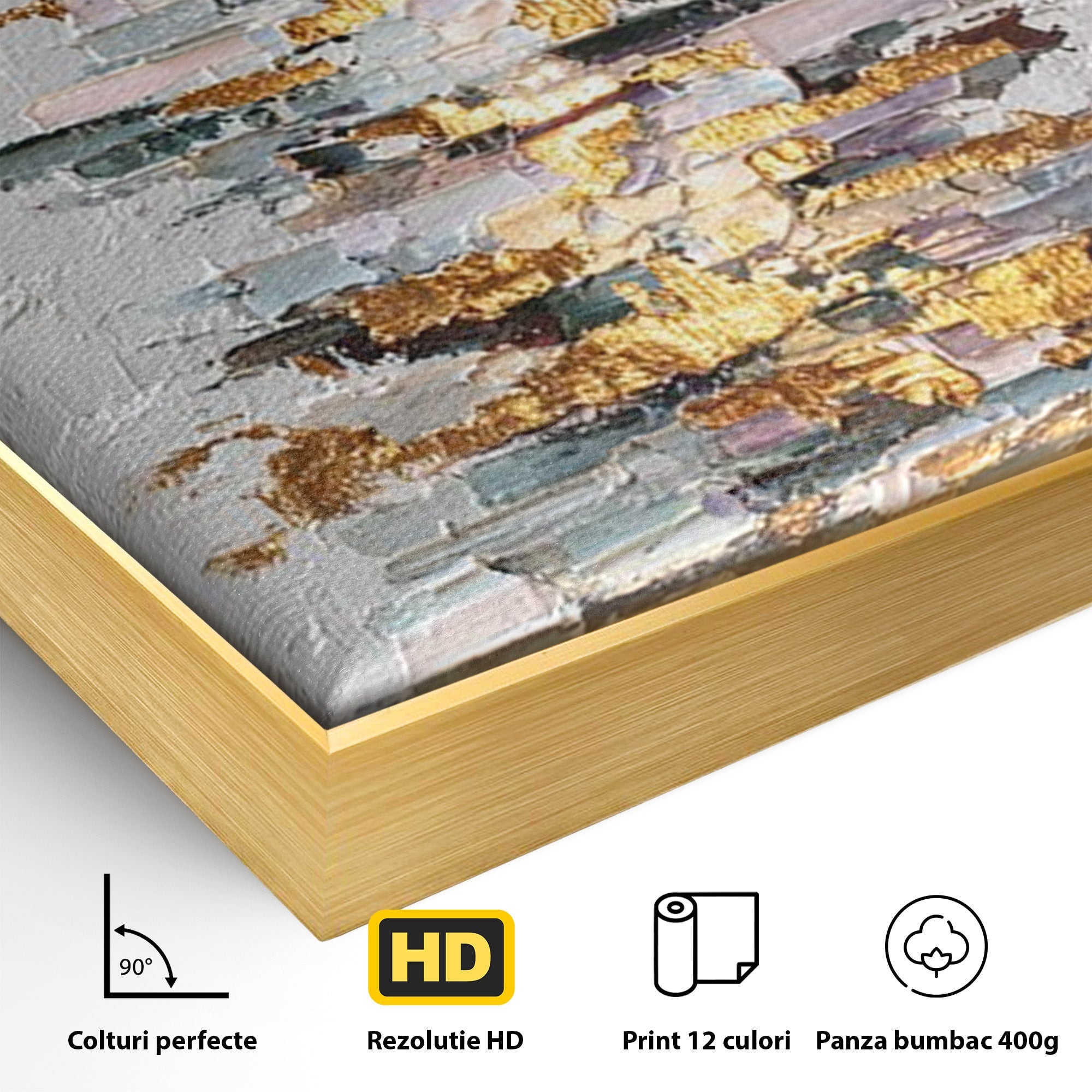 Tablou Canvas Premium LuxCanva® PI1103, Brad Abstract Aurit, Decor, Abstract, Auriu, Iarna, Living, Culori Vibrante