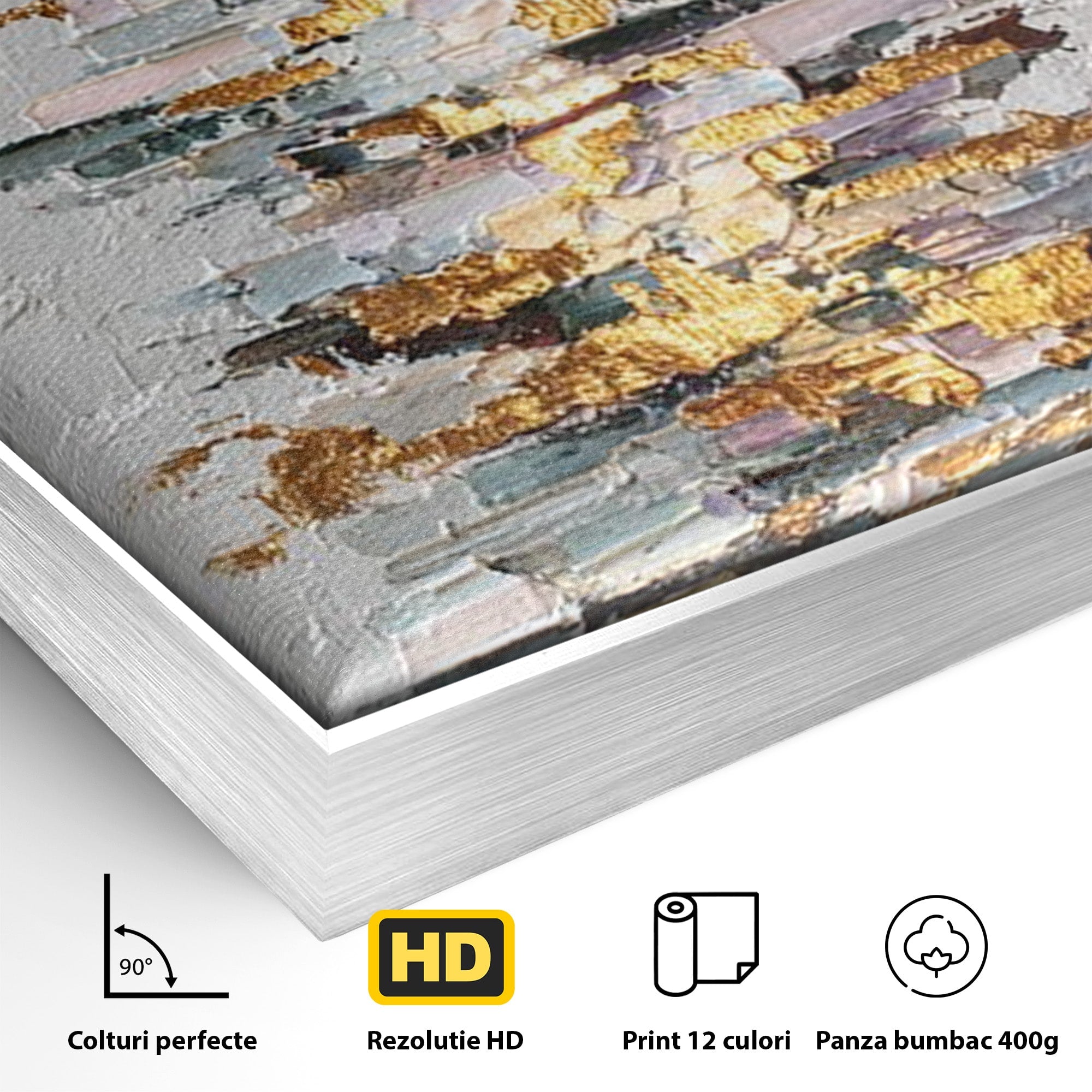 Tablou Canvas Premium LuxCanva® PI1103, Brad Abstract Aurit, Decor, Abstract, Auriu, Iarna, Living, Culori Vibrante