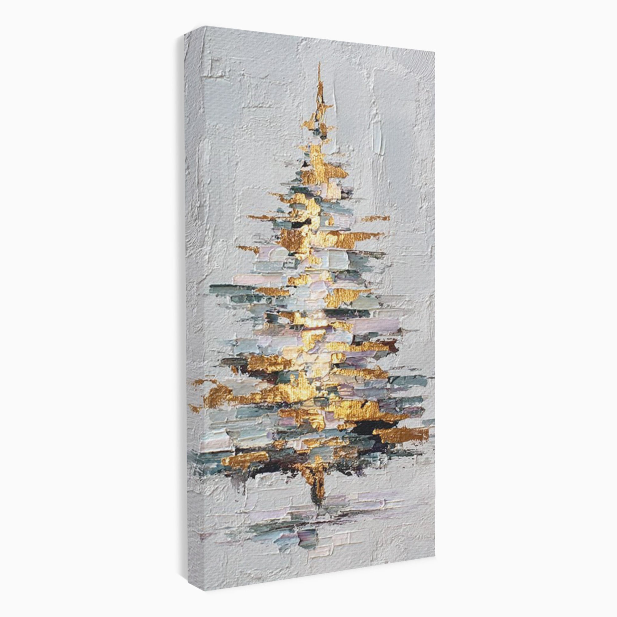 Tablou Canvas Premium LuxCanva® PI1103, Brad Abstract Aurit, Decor, Abstract, Auriu, Iarna, Living, Culori Vibrante