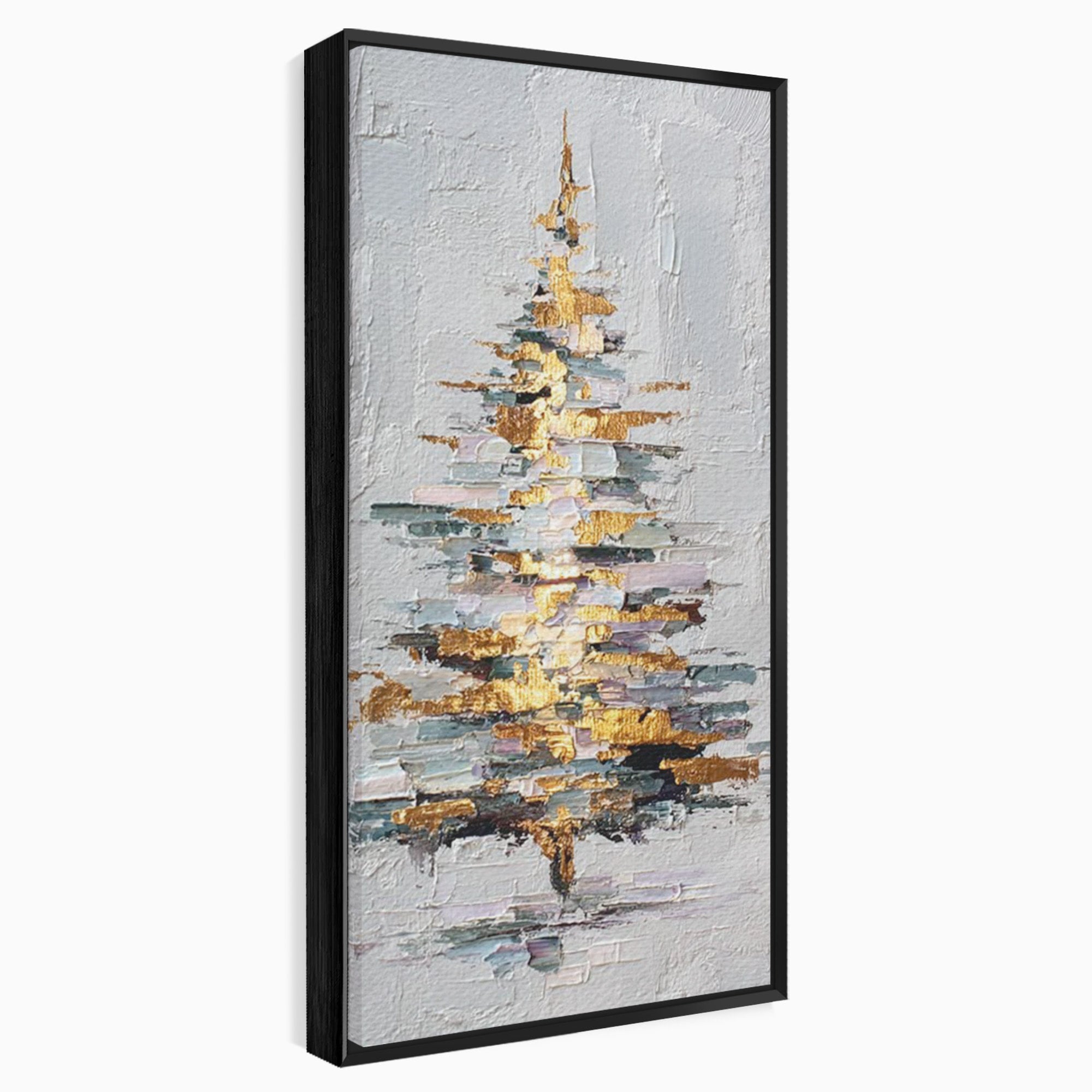 Tablou Canvas Premium LuxCanva® PI1103, Brad Abstract Aurit, Decor, Abstract, Auriu, Iarna, Living, Culori Vibrante