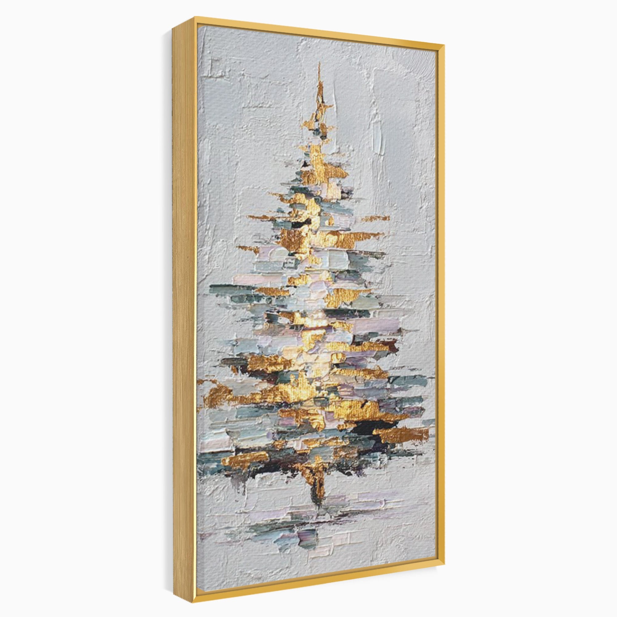 Tablou Canvas Premium LuxCanva® PI1103, Brad Abstract Aurit, Decor, Abstract, Auriu, Iarna, Living, Culori Vibrante
