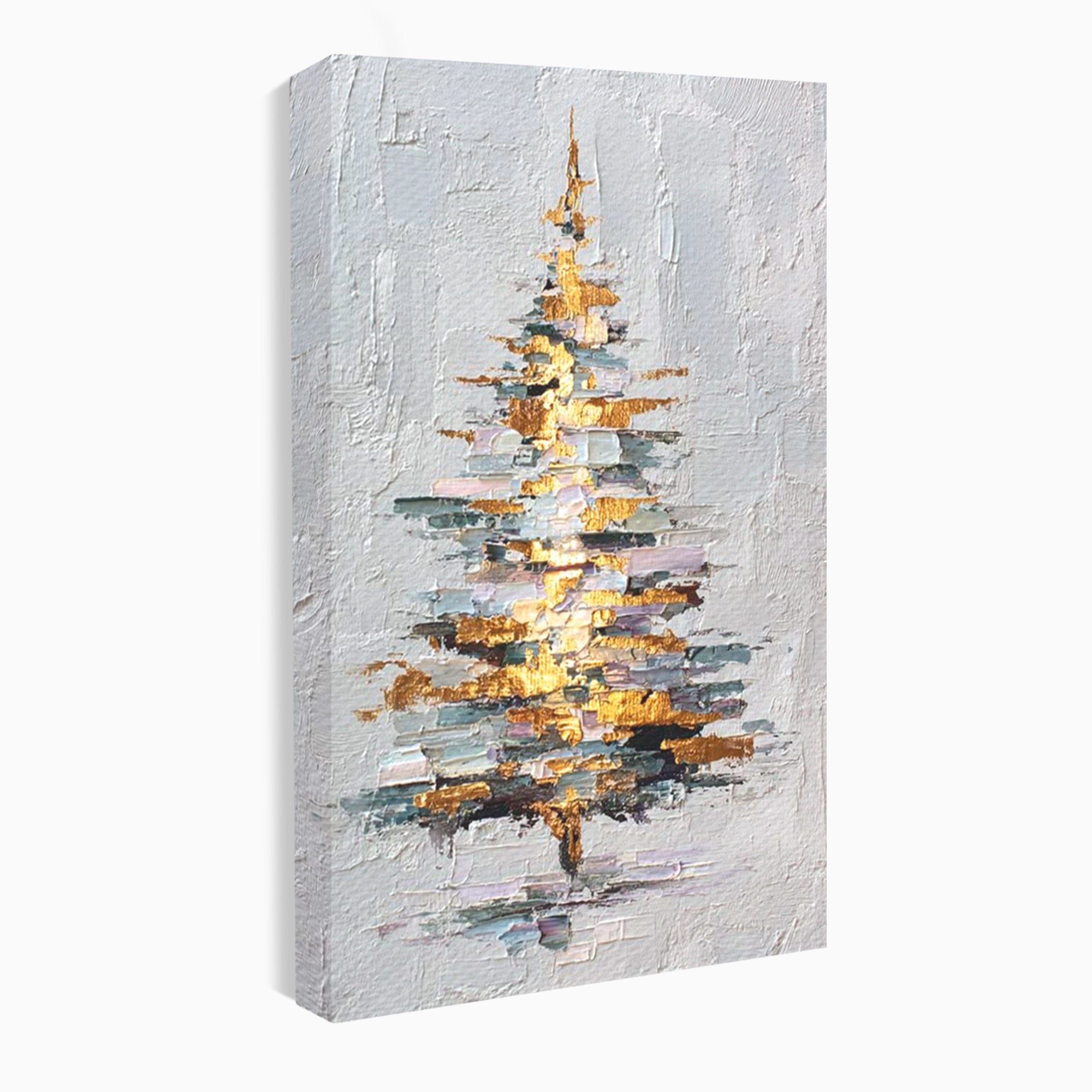 Tablou Canvas Premium LuxCanva® PI1103, Brad Abstract Aurit, Decor, Abstract, Auriu, Iarna, Living, Culori Vibrante