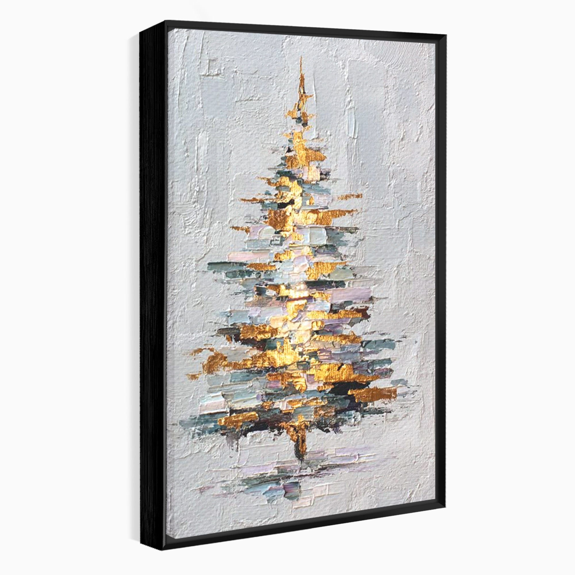 Tablou Canvas Premium LuxCanva® PI1103, Brad Abstract Aurit, Decor, Abstract, Auriu, Iarna, Living, Culori Vibrante