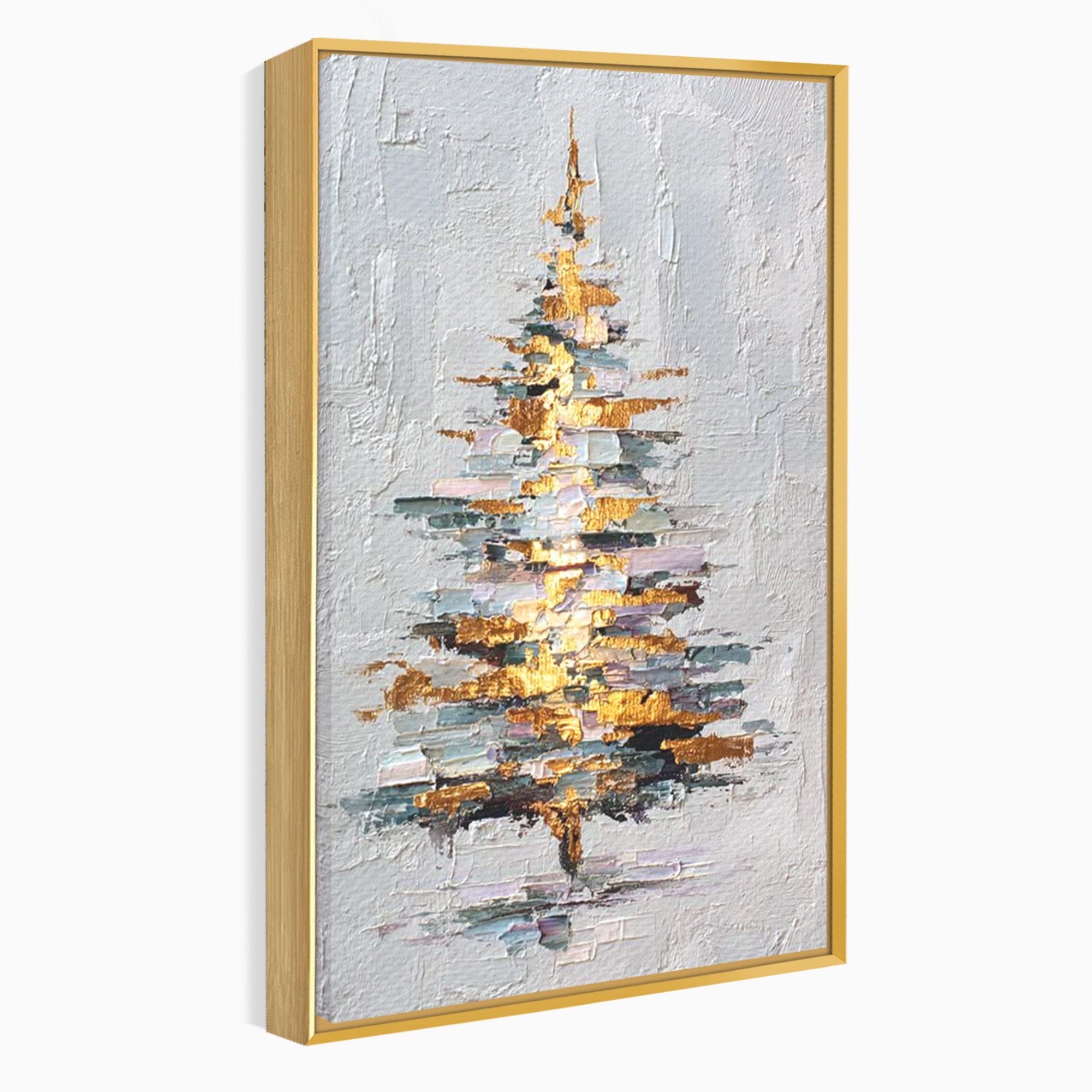 Tablou Canvas Premium LuxCanva® PI1103, Brad Abstract Aurit, Decor, Abstract, Auriu, Iarna, Living, Culori Vibrante