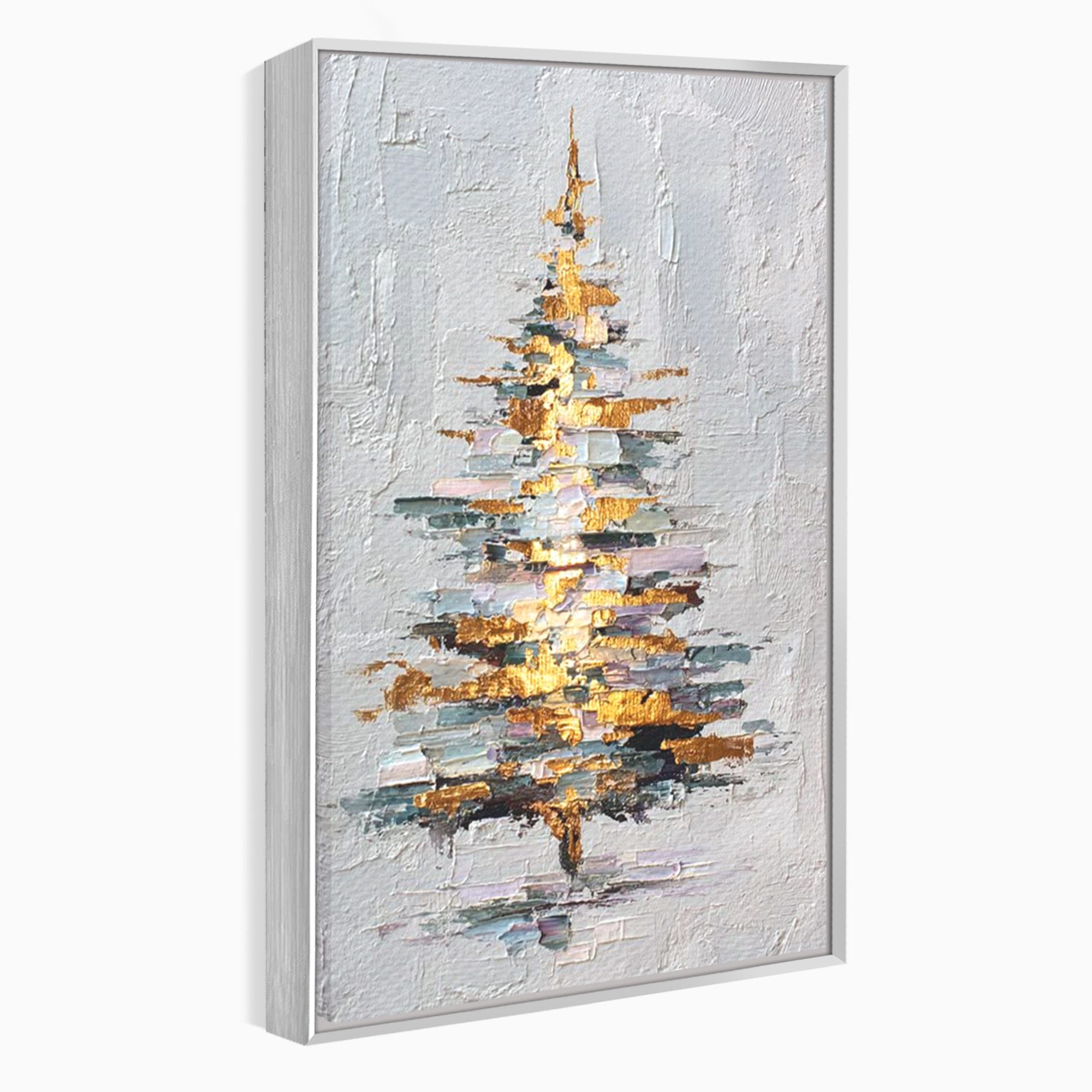 Tablou Canvas Premium LuxCanva® PI1103, Brad Abstract Aurit, Decor, Abstract, Auriu, Iarna, Living, Culori Vibrante