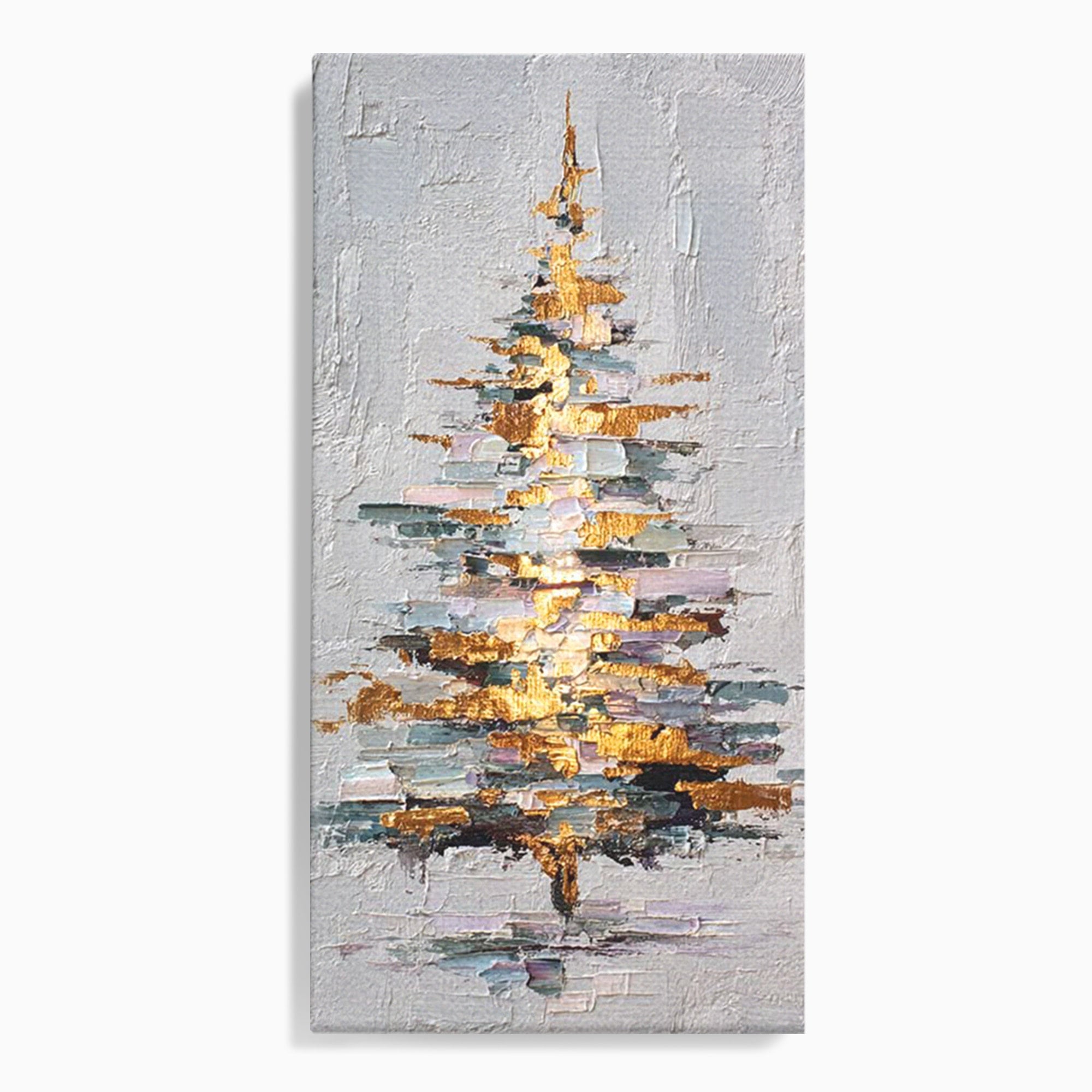 Tablou Canvas Premium LuxCanva® PI1103, Brad Abstract Aurit, Decor, Abstract, Auriu, Iarna, Living, Culori Vibrante