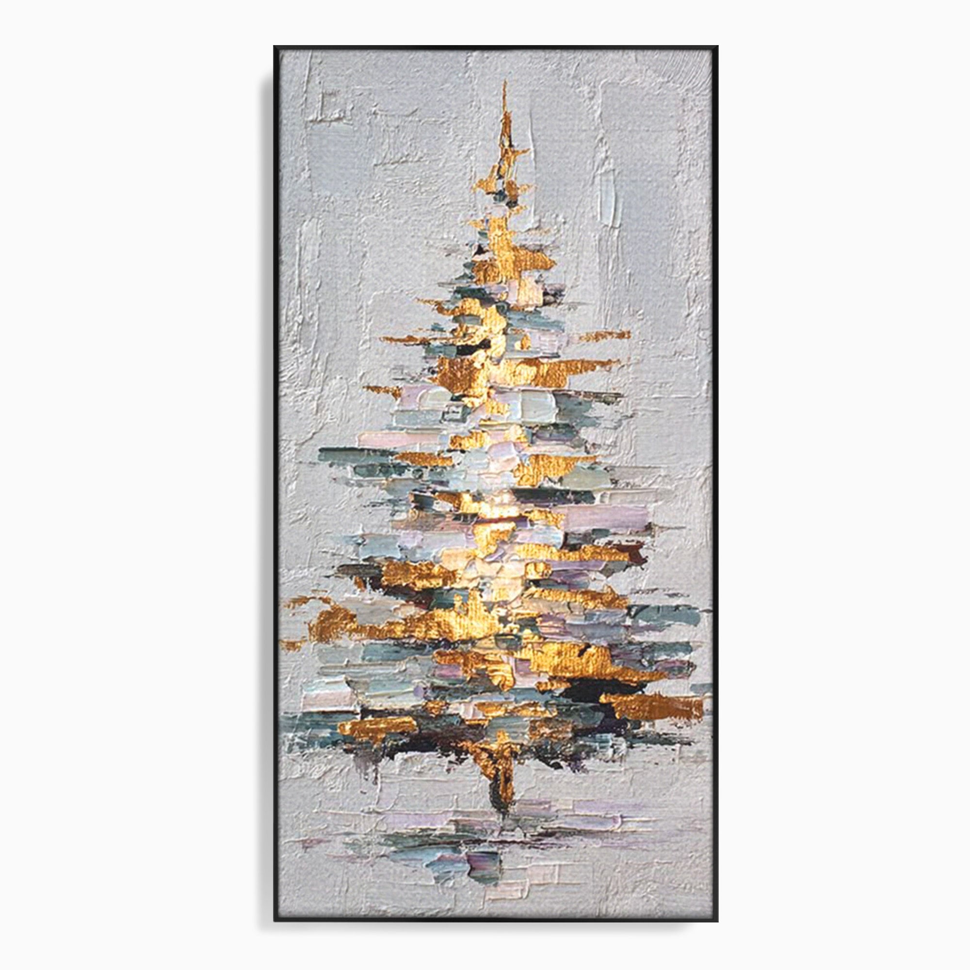 Tablou Canvas Premium LuxCanva® PI1103, Brad Abstract Aurit, Decor, Abstract, Auriu, Iarna, Living, Culori Vibrante