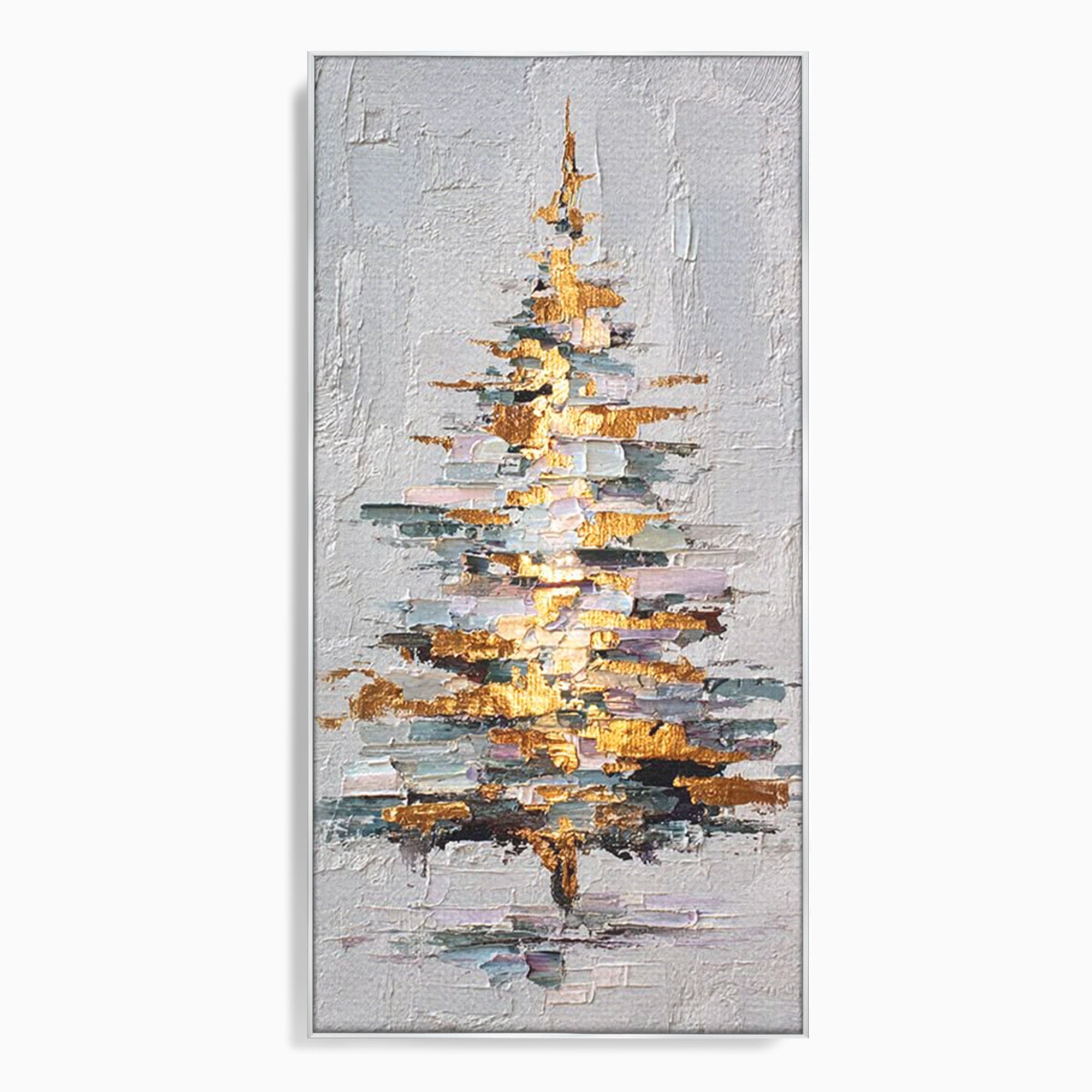 Tablou Canvas Premium LuxCanva® PI1103, Brad Abstract Aurit, Decor, Abstract, Auriu, Iarna, Living, Culori Vibrante