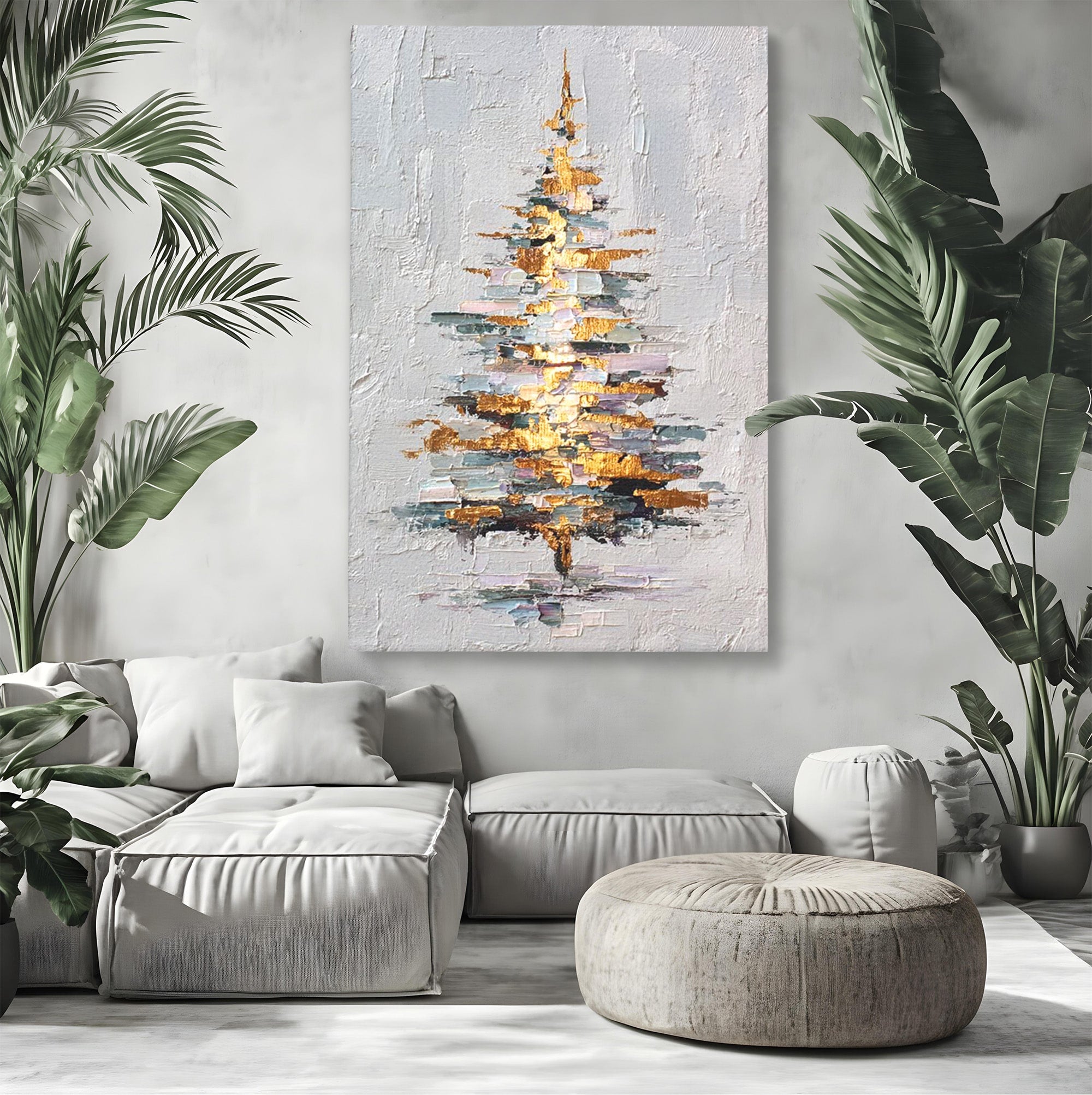 Tablou Canvas Premium LuxCanva® PI1103, Brad Abstract Aurit, Decor, Abstract, Auriu, Iarna, Living, Culori Vibrante