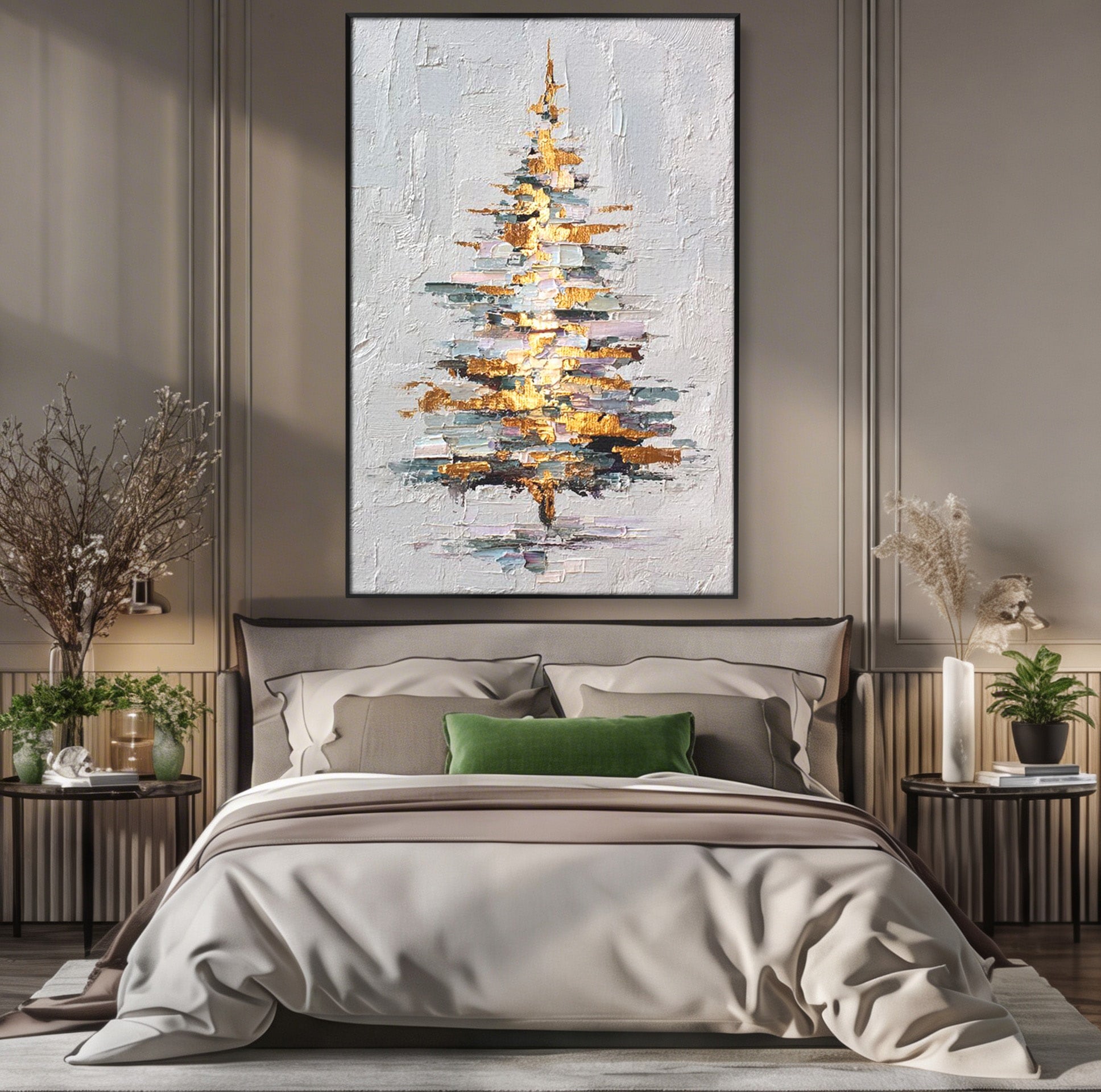 Tablou Canvas Premium LuxCanva® PI1103, Brad Abstract Aurit, Decor, Abstract, Auriu, Iarna, Living, Culori Vibrante