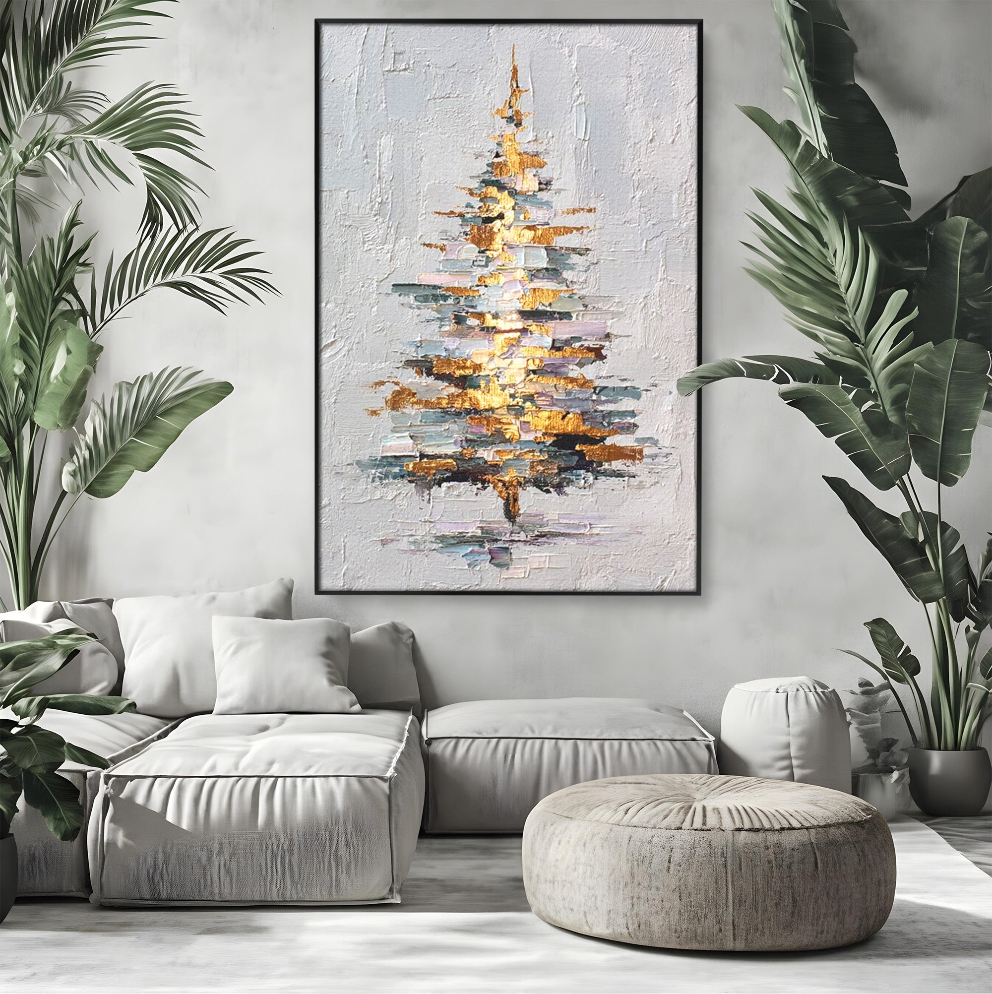 Tablou Canvas Premium LuxCanva® PI1103, Brad Abstract Aurit, Decor, Abstract, Auriu, Iarna, Living, Culori Vibrante