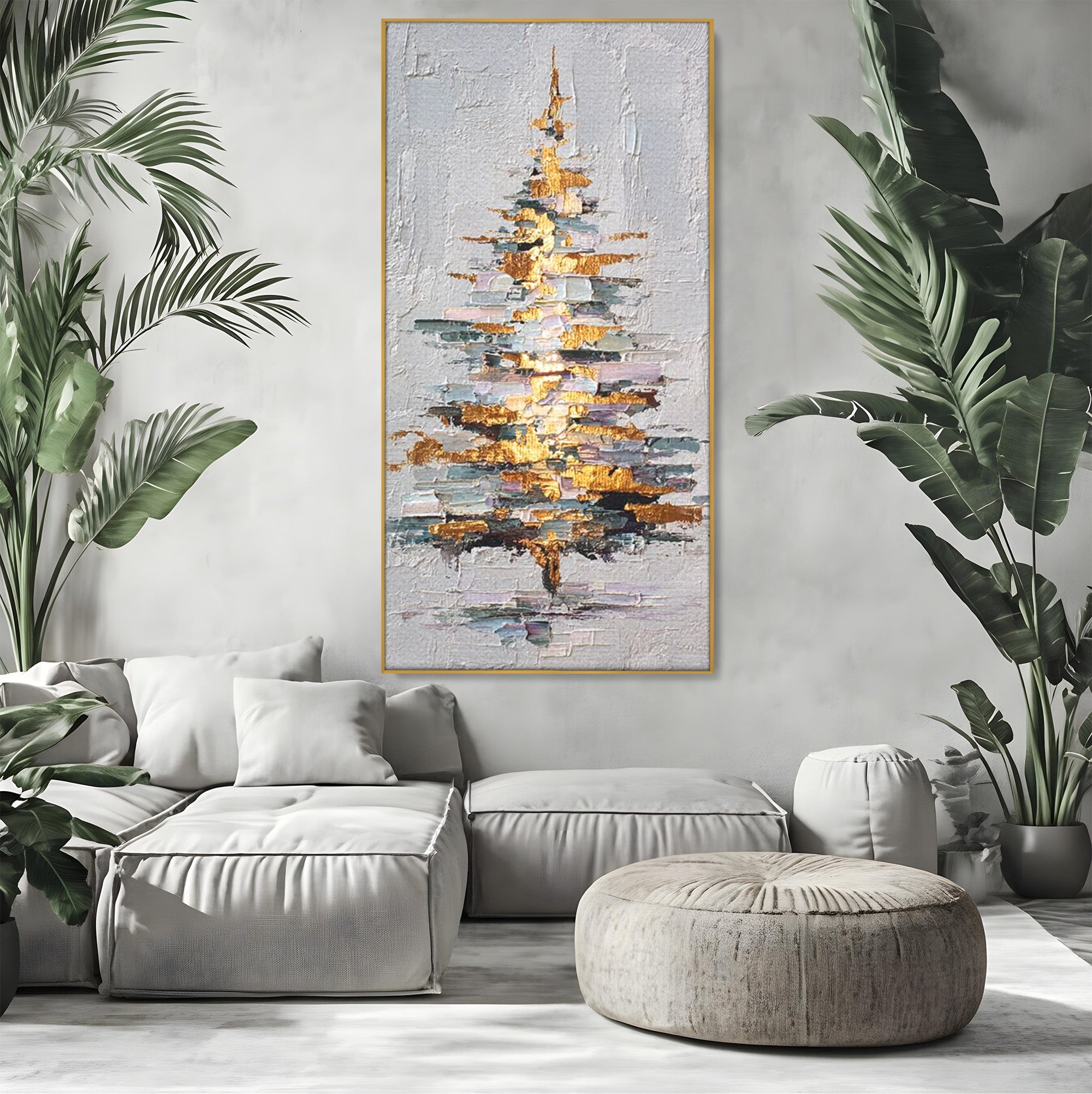 Tablou Canvas Premium LuxCanva® PI1103, Brad Abstract Aurit, Decor, Abstract, Auriu, Iarna, Living, Culori Vibrante