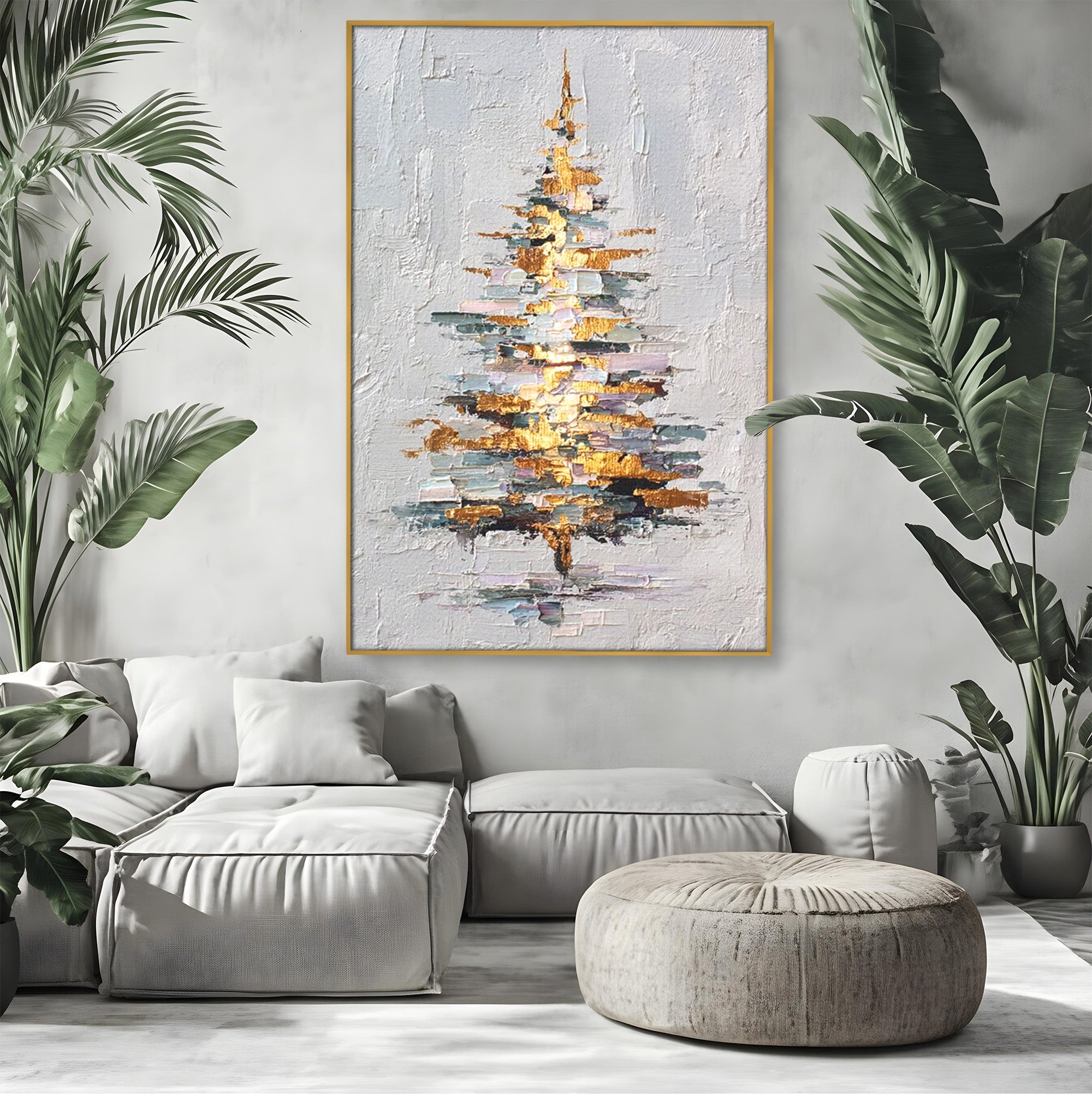Tablou Canvas Premium LuxCanva® PI1103, Brad Abstract Aurit, Decor, Abstract, Auriu, Iarna, Living, Culori Vibrante