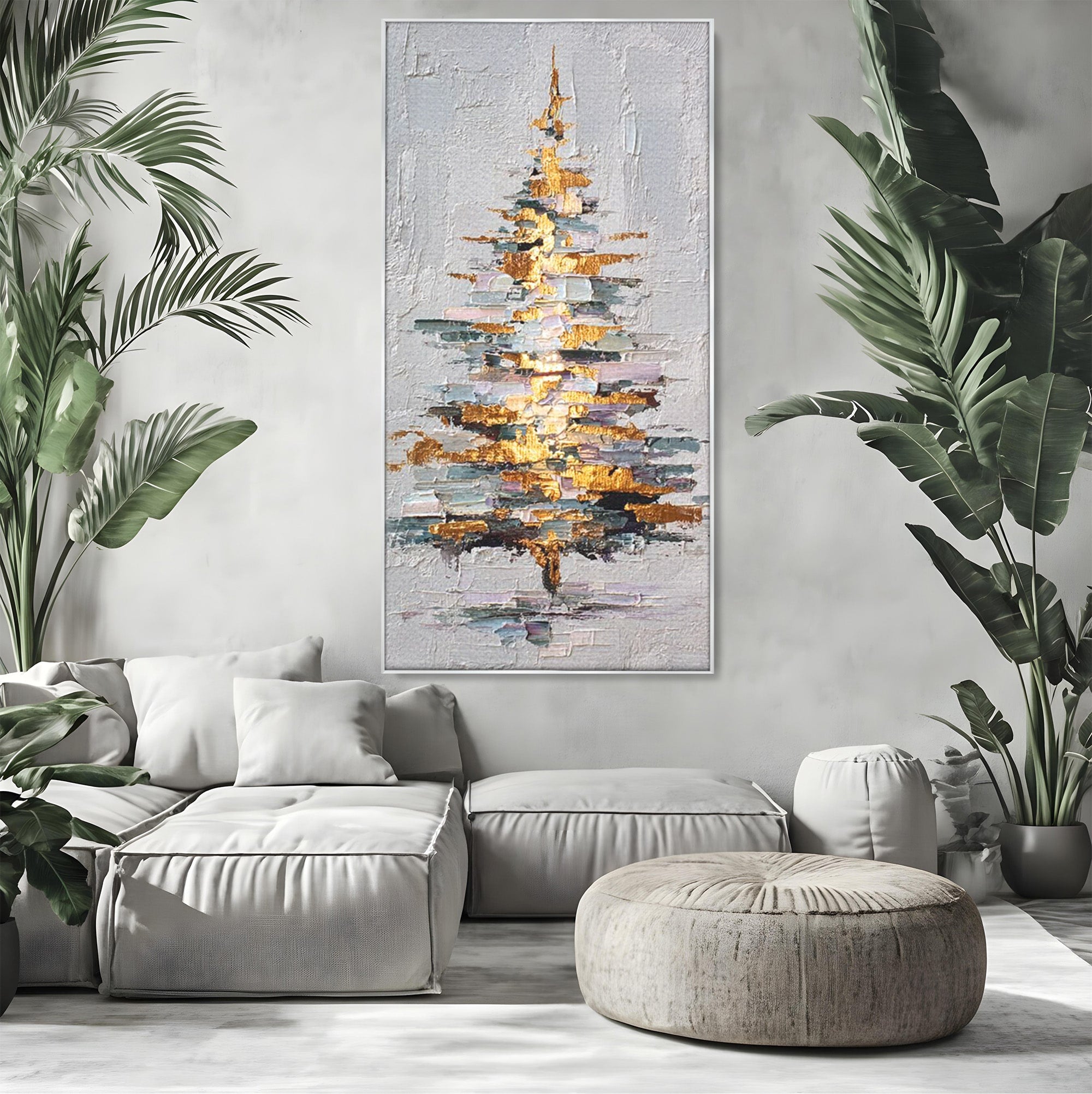 Tablou Canvas Premium LuxCanva® PI1103, Brad Abstract Aurit, Decor, Abstract, Auriu, Iarna, Living, Culori Vibrante