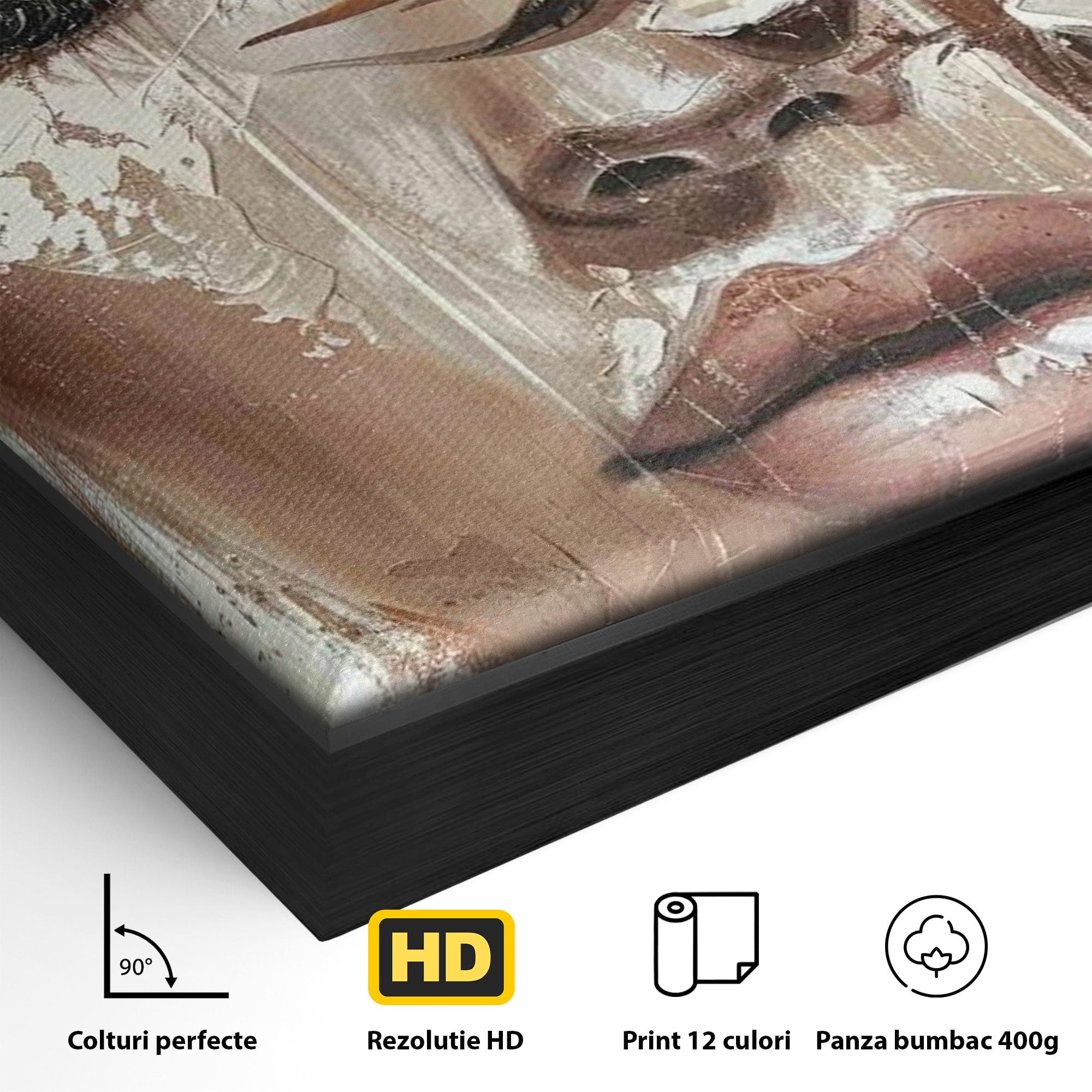 Tablou Canvas Premium LuxCanva® PI1104, Portret Cu Flori, Mister, Feminin, Flori, Living, Arta, Culori Vibrante