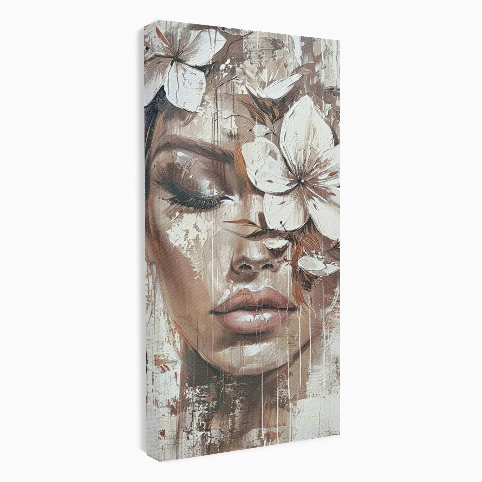 Tablou Canvas Premium LuxCanva® PI1104, Portret Cu Flori, Mister, Feminin, Flori, Living, Arta, Culori Vibrante