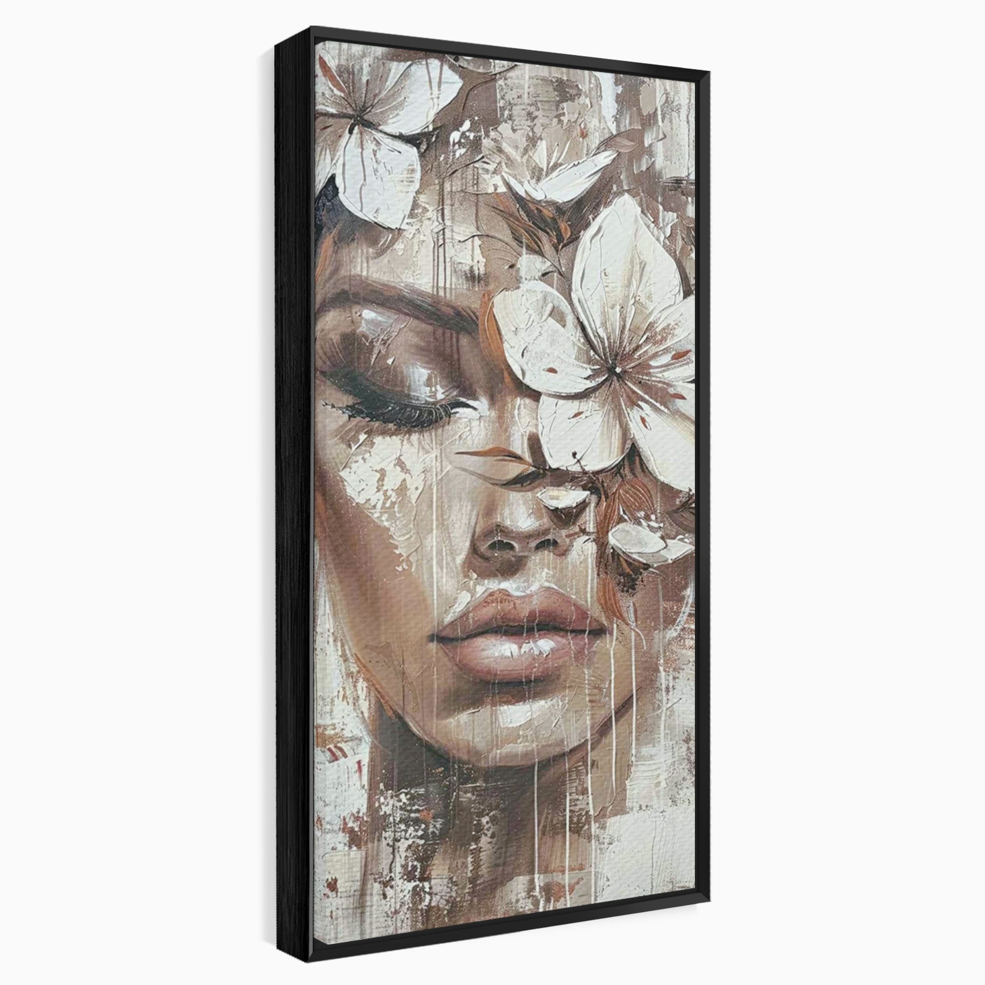 Tablou Canvas Premium LuxCanva® PI1104, Portret Cu Flori, Mister, Feminin, Flori, Living, Arta, Culori Vibrante