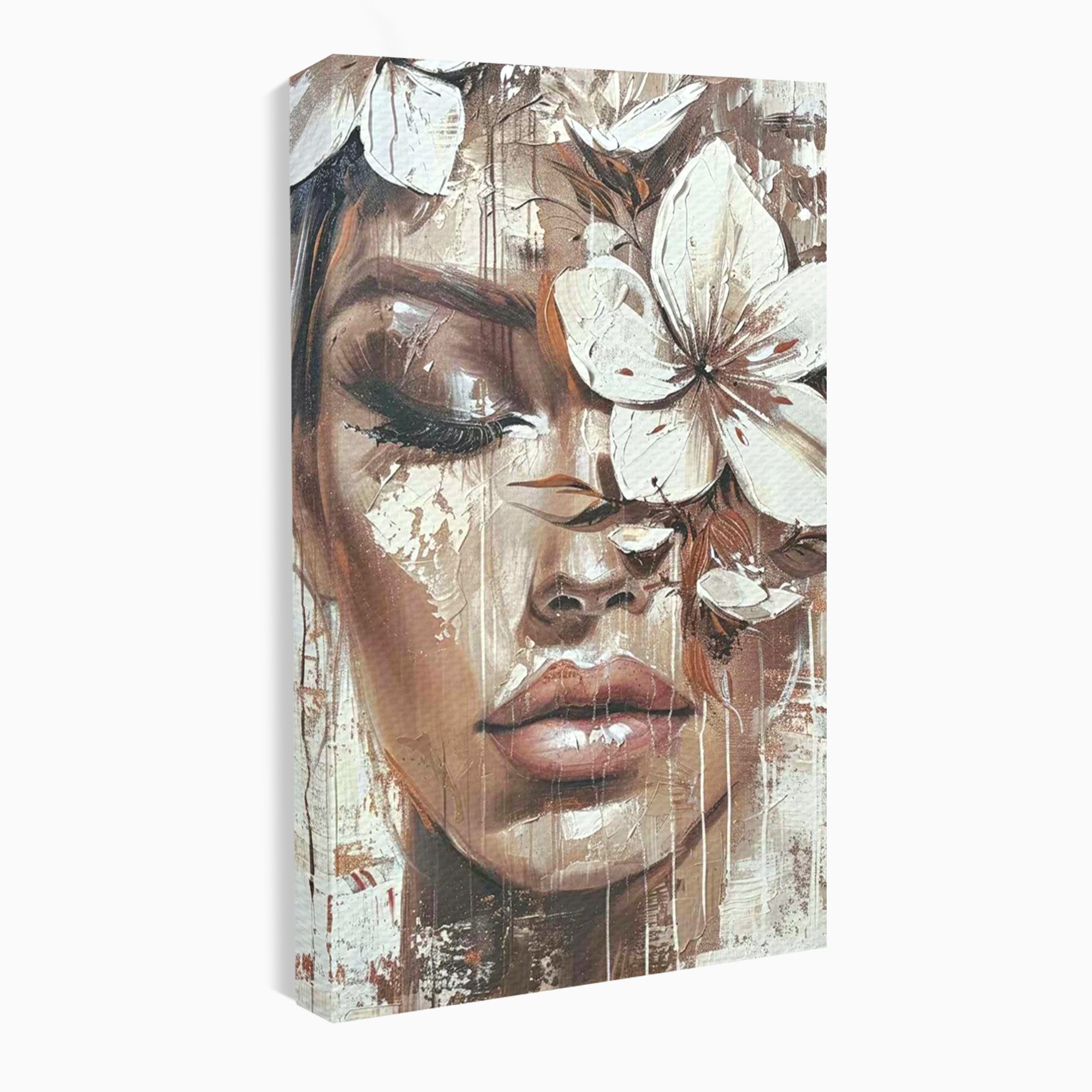 Tablou Canvas Premium LuxCanva® PI1104, Portret Cu Flori, Mister, Feminin, Flori, Living, Arta, Culori Vibrante