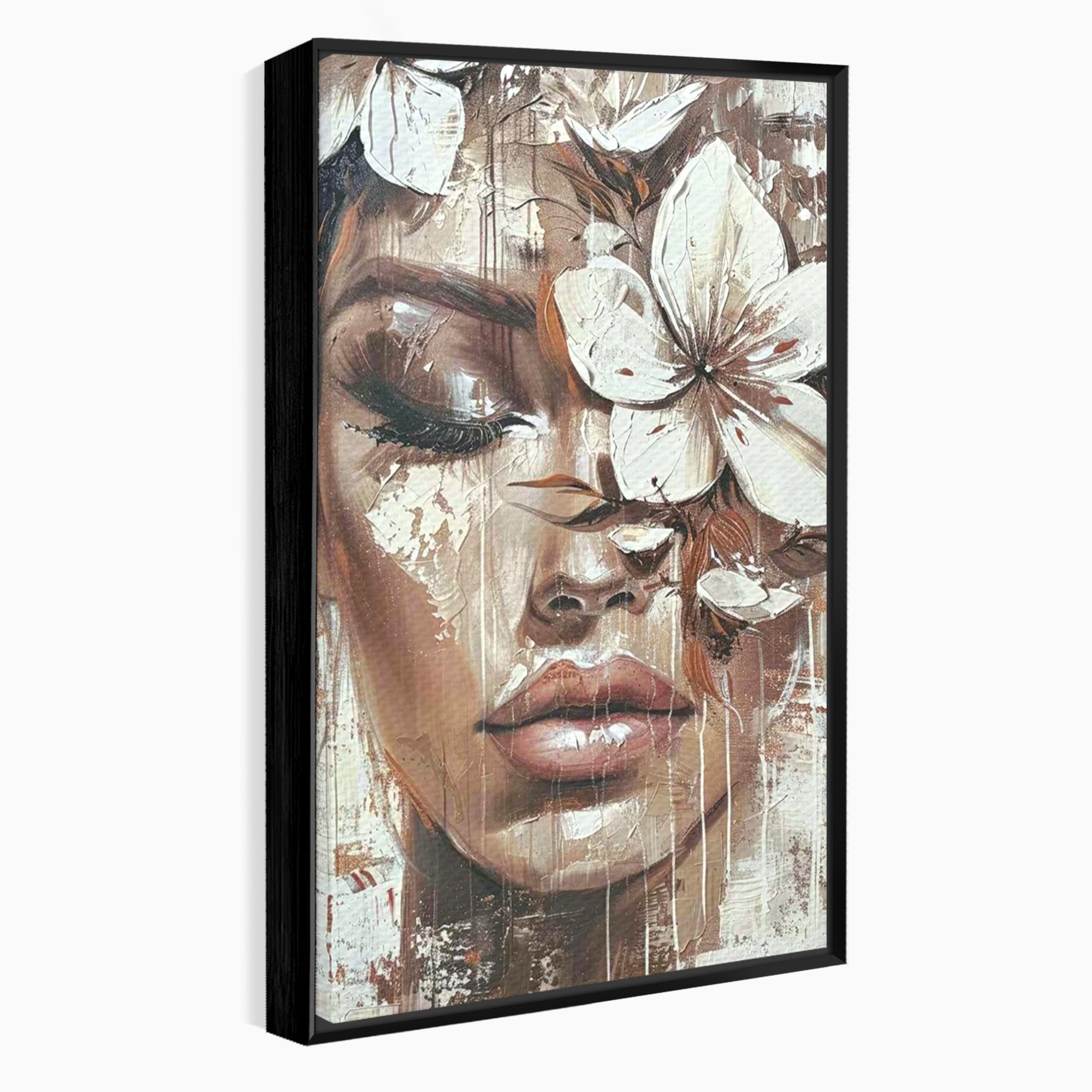 Tablou Canvas Premium LuxCanva® PI1104, Portret Cu Flori, Mister, Feminin, Flori, Living, Arta, Culori Vibrante