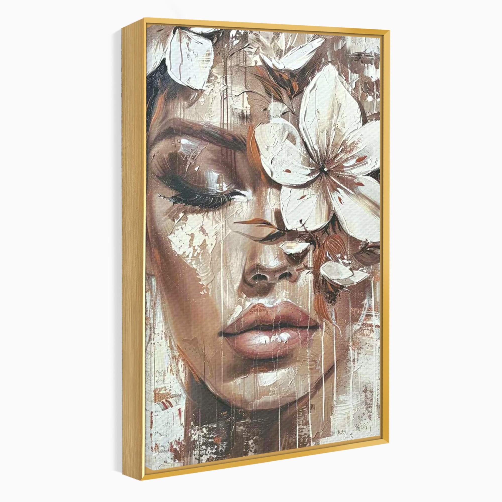 Tablou Canvas Premium LuxCanva® PI1104, Portret Cu Flori, Mister, Feminin, Flori, Living, Arta, Culori Vibrante