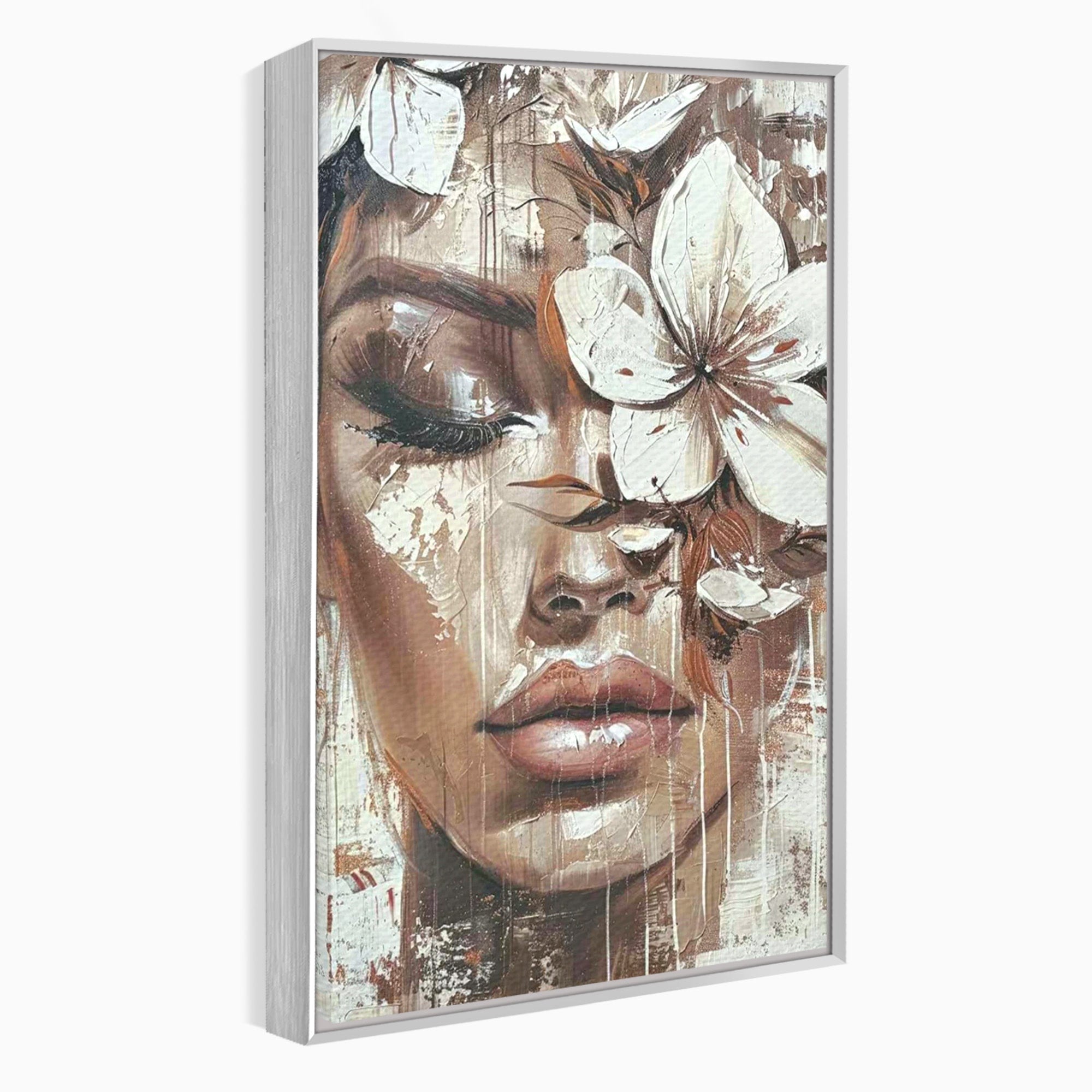 Tablou Canvas Premium LuxCanva® PI1104, Portret Cu Flori, Mister, Feminin, Flori, Living, Arta, Culori Vibrante