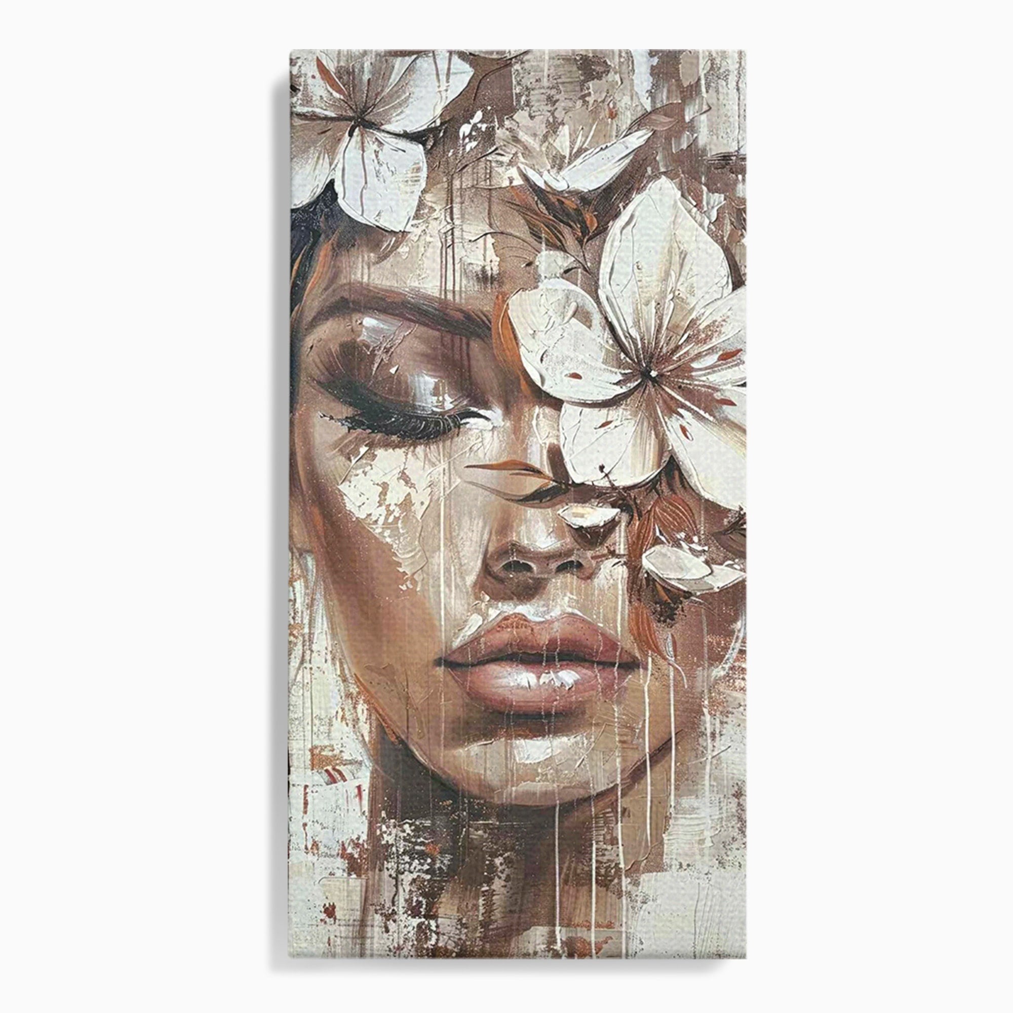 Tablou Canvas Premium LuxCanva® PI1104, Portret Cu Flori, Mister, Feminin, Flori, Living, Arta, Culori Vibrante
