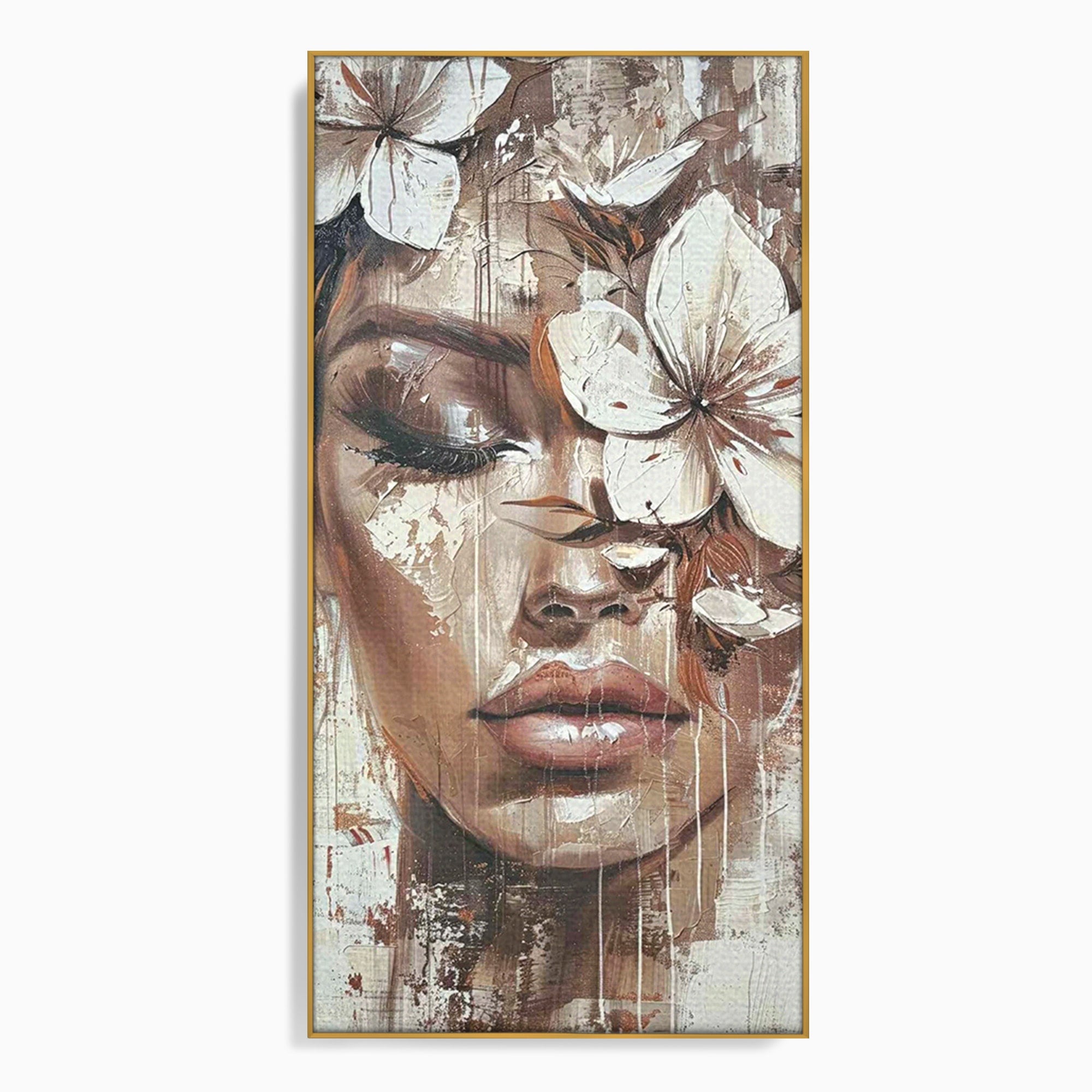 Tablou Canvas Premium LuxCanva® PI1104, Portret Cu Flori, Mister, Feminin, Flori, Living, Arta, Culori Vibrante