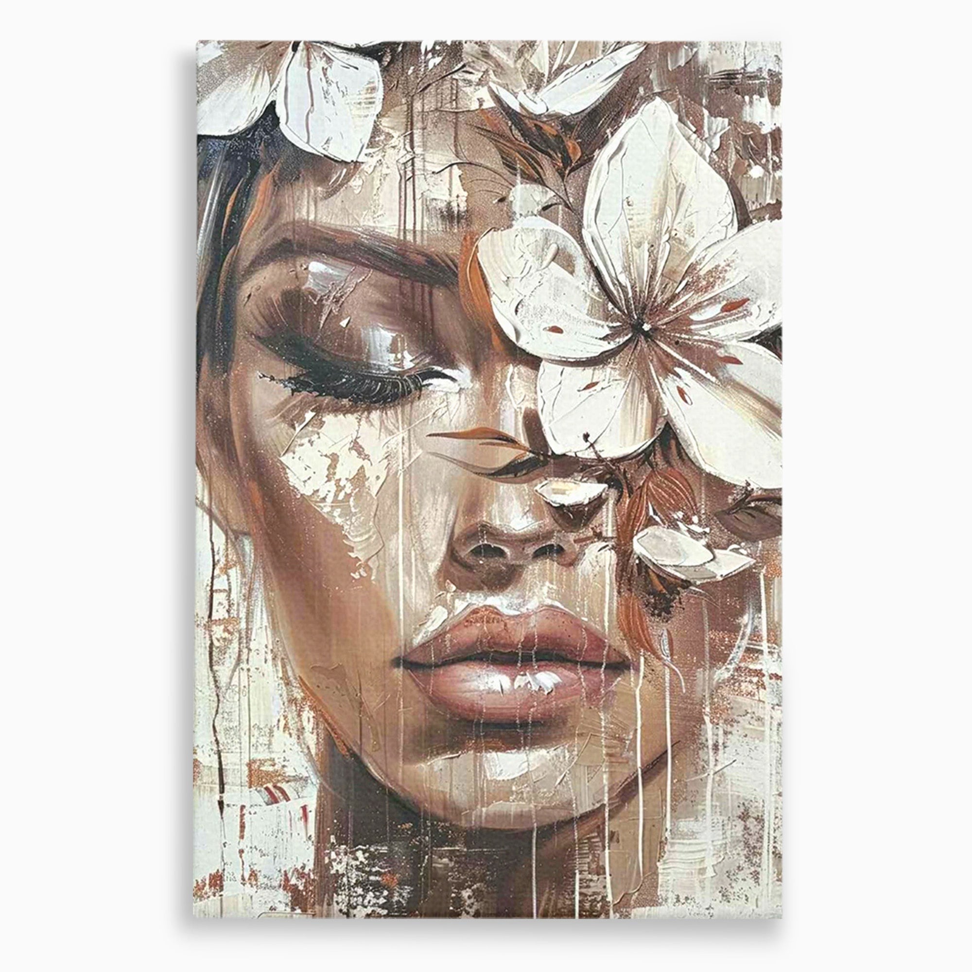 Tablou Canvas Premium LuxCanva® PI1104, Portret Cu Flori, Mister, Feminin, Flori, Living, Arta, Culori Vibrante
