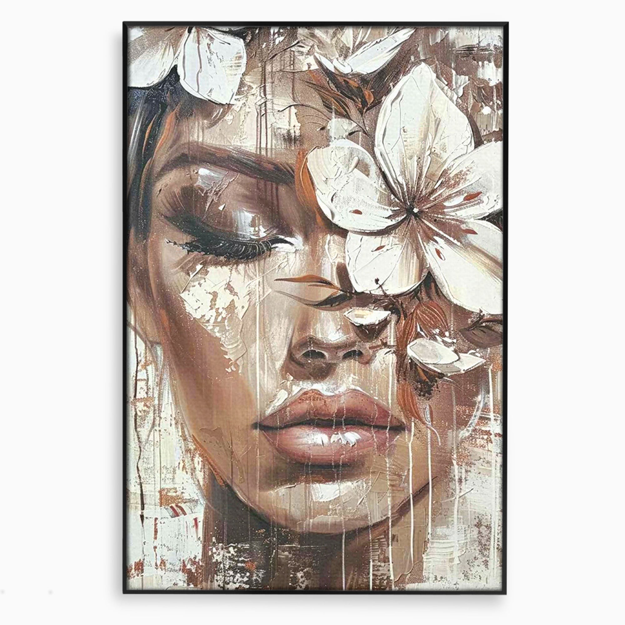Tablou Canvas Premium LuxCanva® PI1104, Portret Cu Flori, Mister, Feminin, Flori, Living, Arta, Culori Vibrante