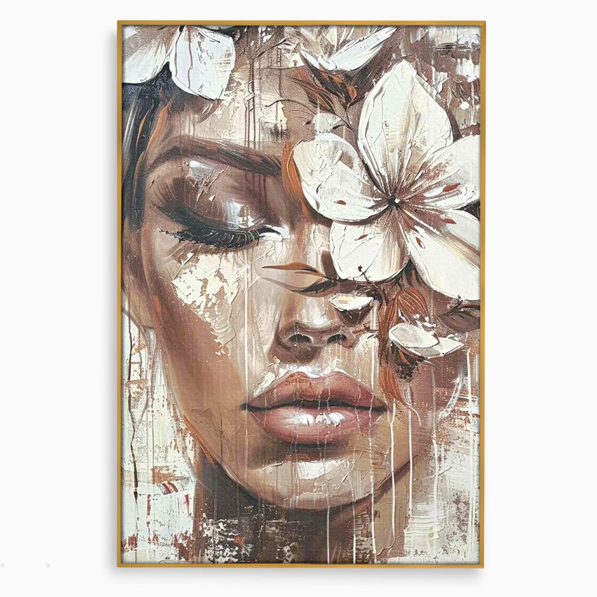 Tablou Canvas Premium LuxCanva® PI1104, Portret Cu Flori, Mister, Feminin, Flori, Living, Arta, Culori Vibrante