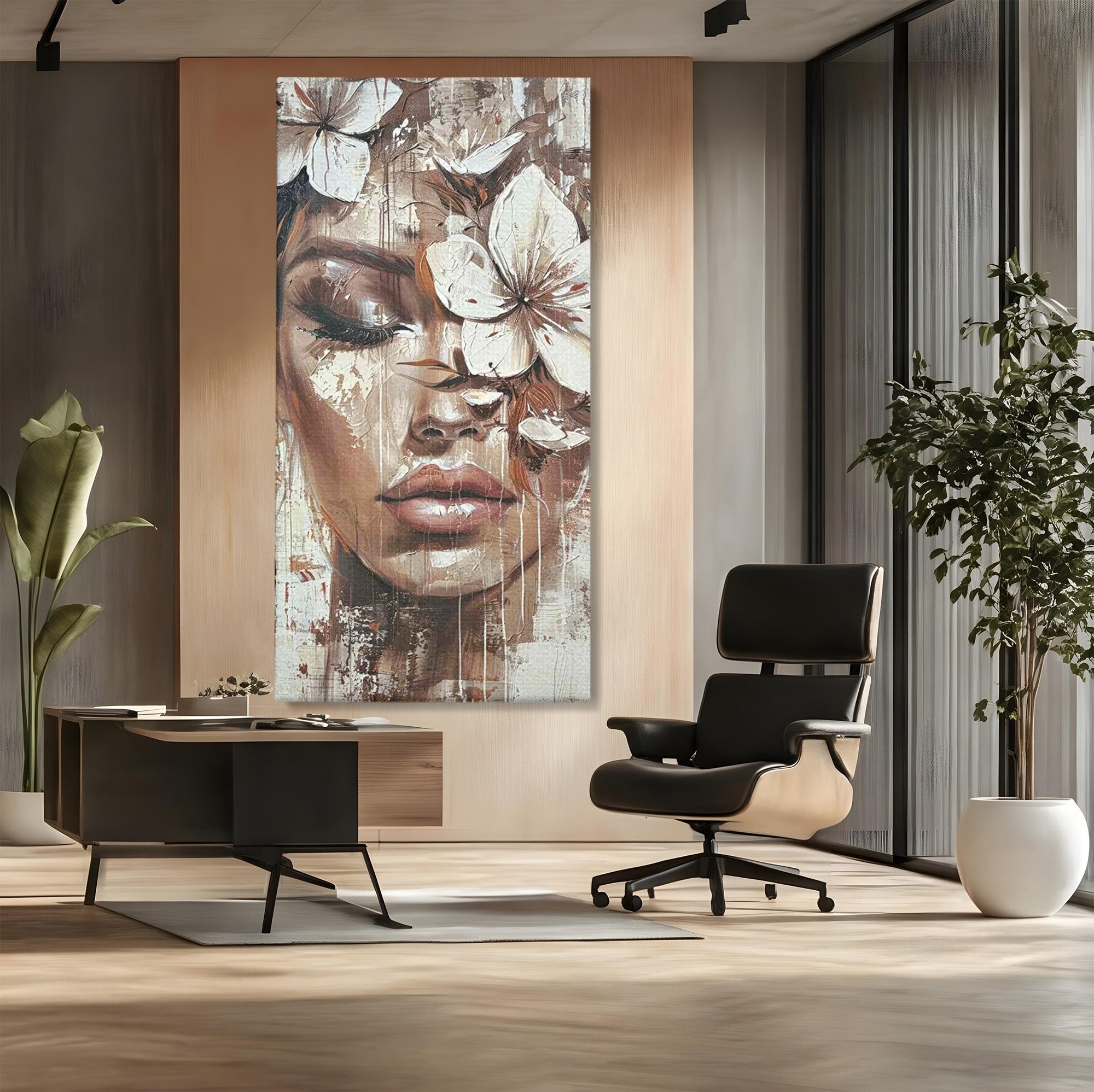 Tablou Canvas Premium LuxCanva® PI1104, Portret Cu Flori, Mister, Feminin, Flori, Living, Arta, Culori Vibrante
