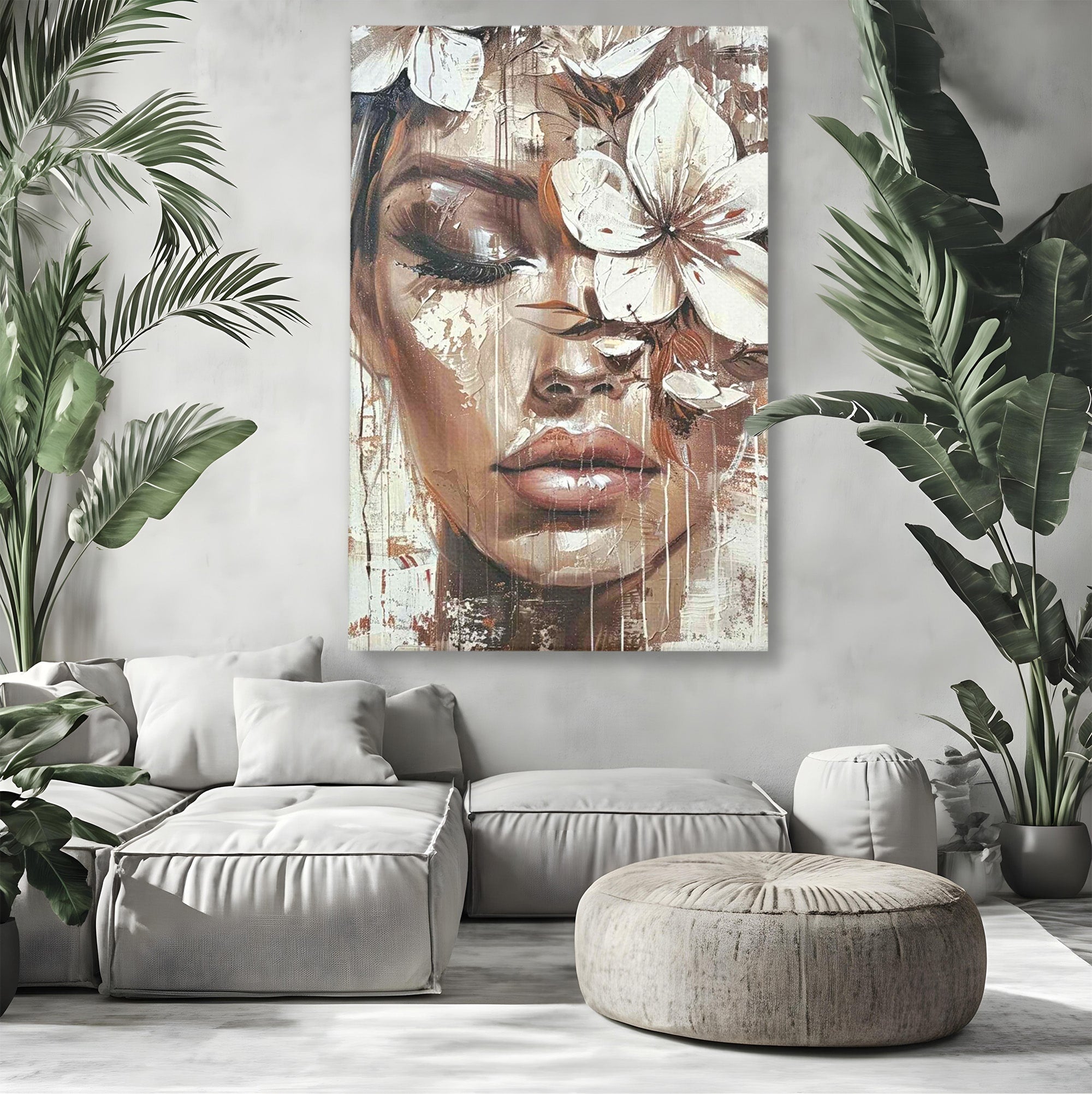 Tablou Canvas Premium LuxCanva® PI1104, Portret Cu Flori, Mister, Feminin, Flori, Living, Arta, Culori Vibrante