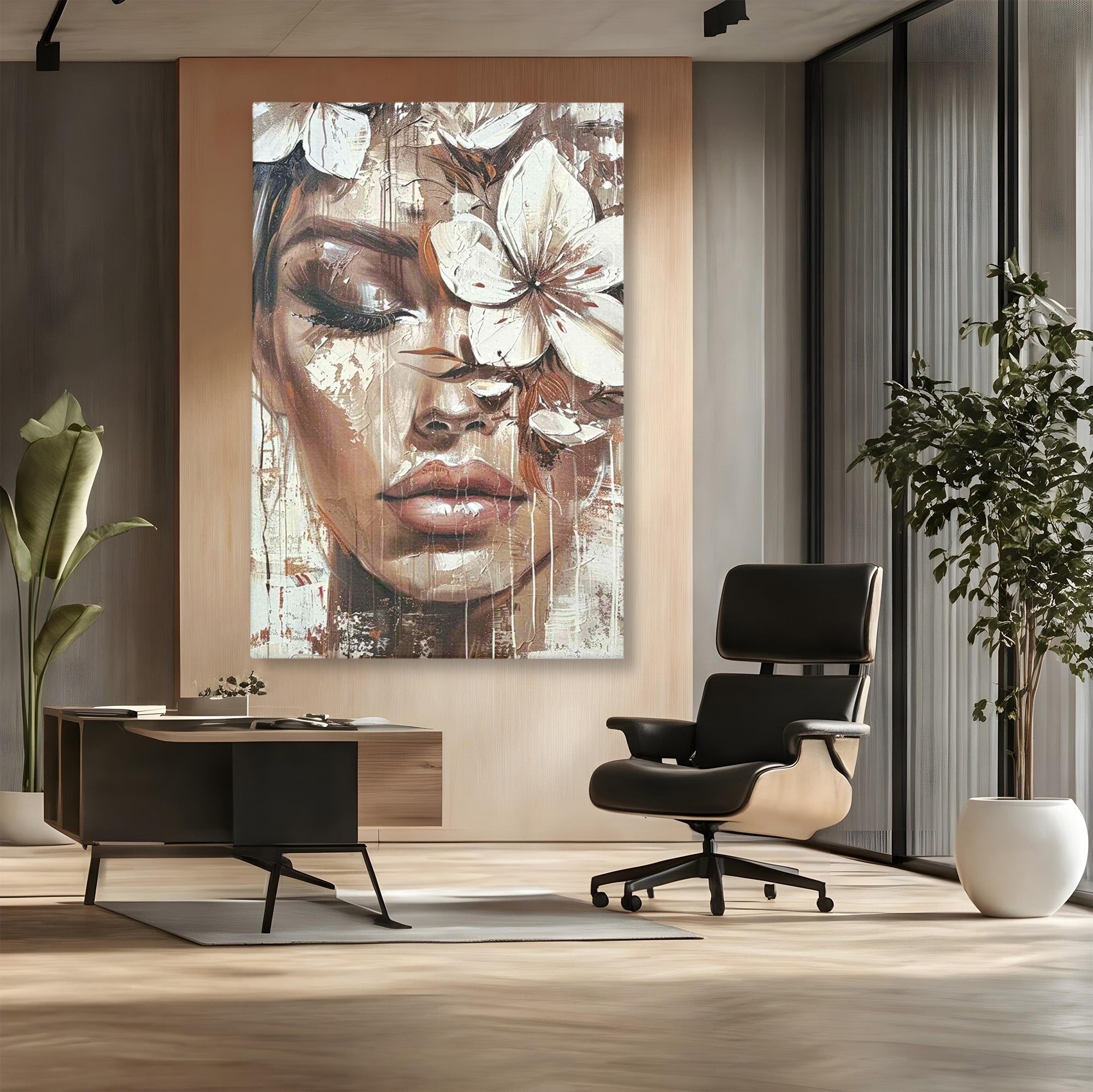Tablou Canvas Premium LuxCanva® PI1104, Portret Cu Flori, Mister, Feminin, Flori, Living, Arta, Culori Vibrante