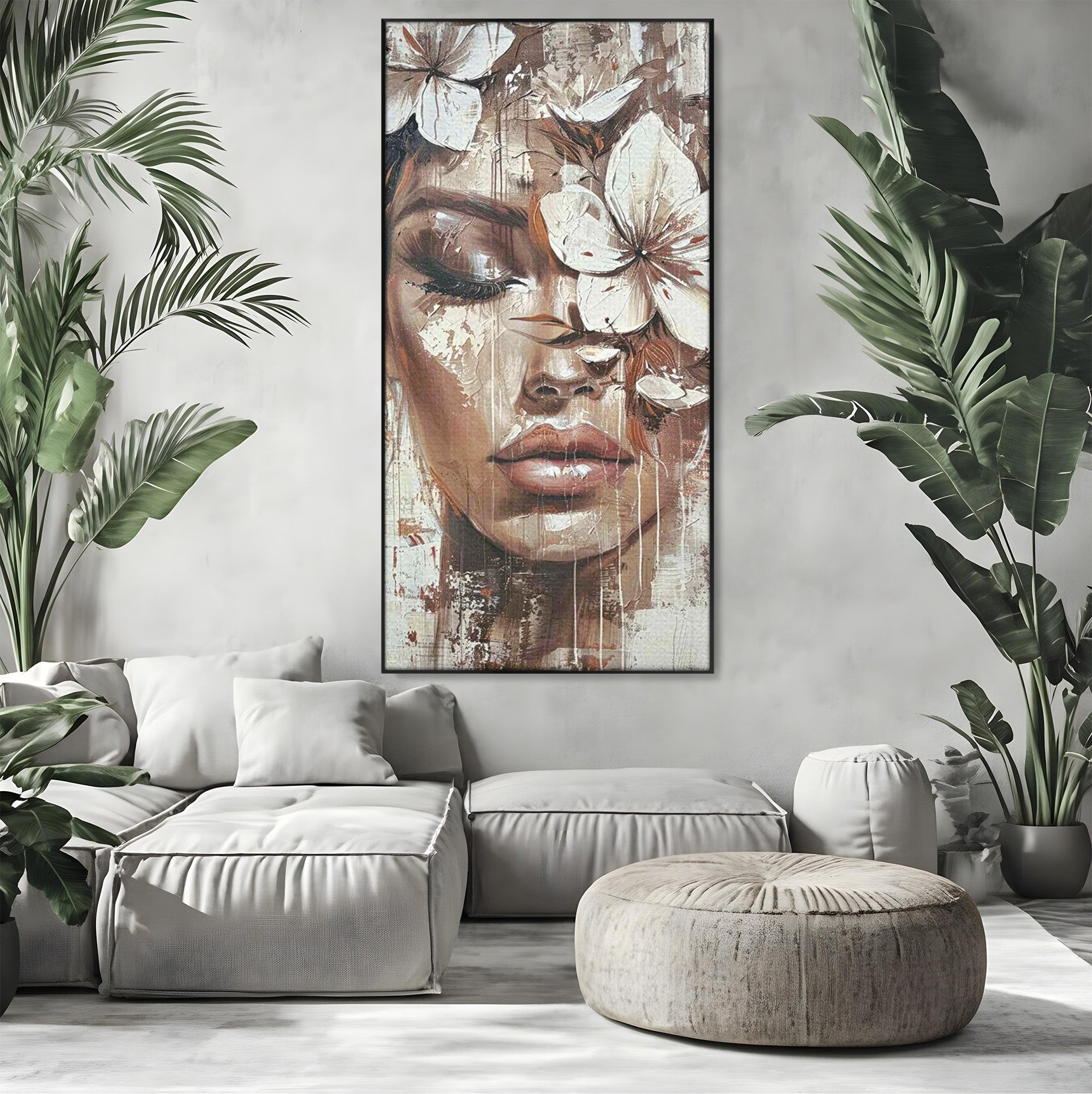 Tablou Canvas Premium LuxCanva® PI1104, Portret Cu Flori, Mister, Feminin, Flori, Living, Arta, Culori Vibrante