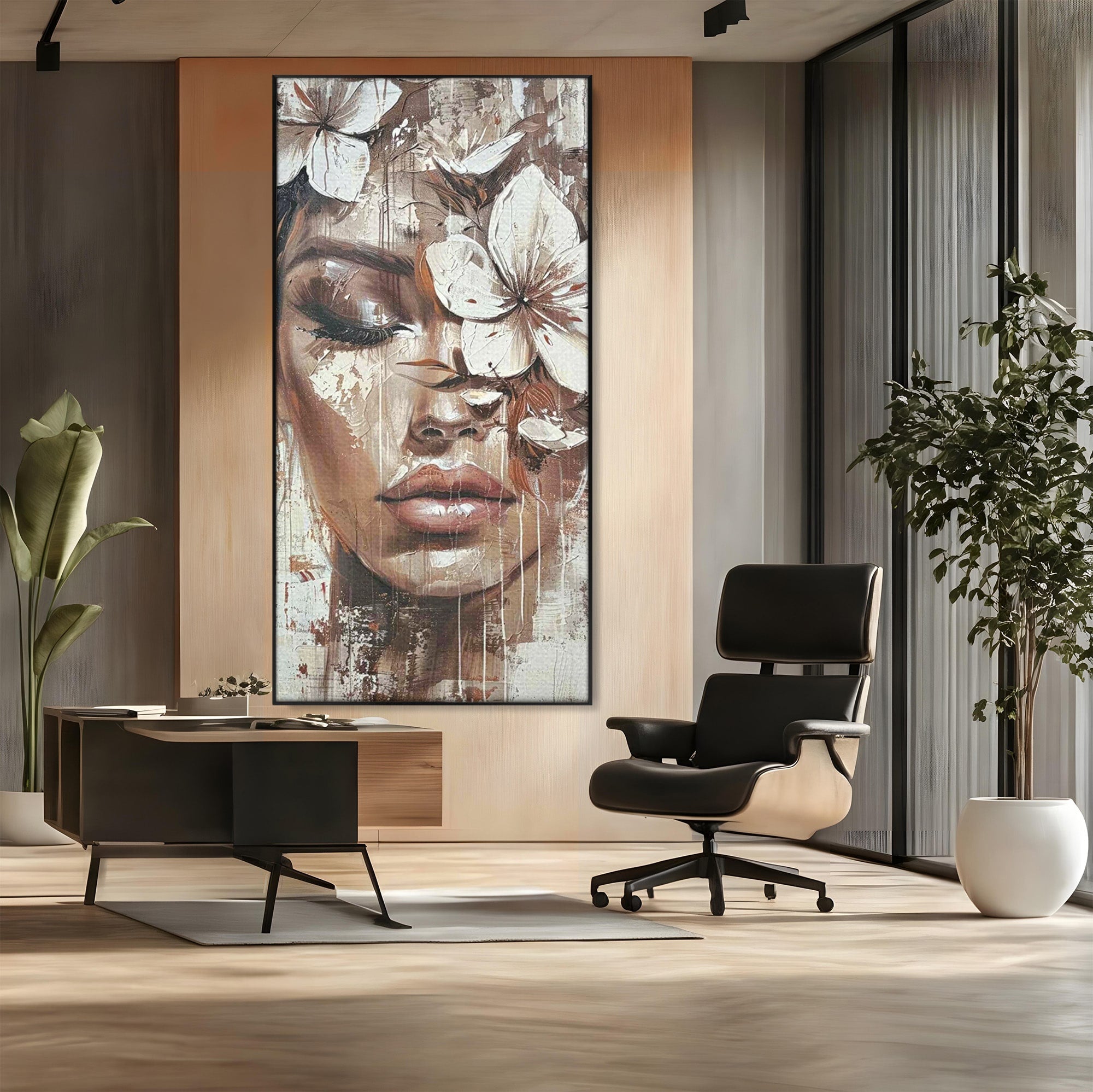 Tablou Canvas Premium LuxCanva® PI1104, Portret Cu Flori, Mister, Feminin, Flori, Living, Arta, Culori Vibrante
