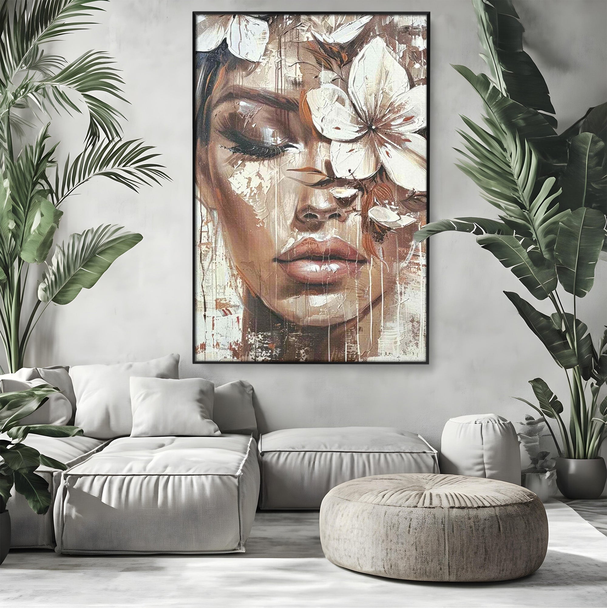 Tablou Canvas Premium LuxCanva® PI1104, Portret Cu Flori, Mister, Feminin, Flori, Living, Arta, Culori Vibrante