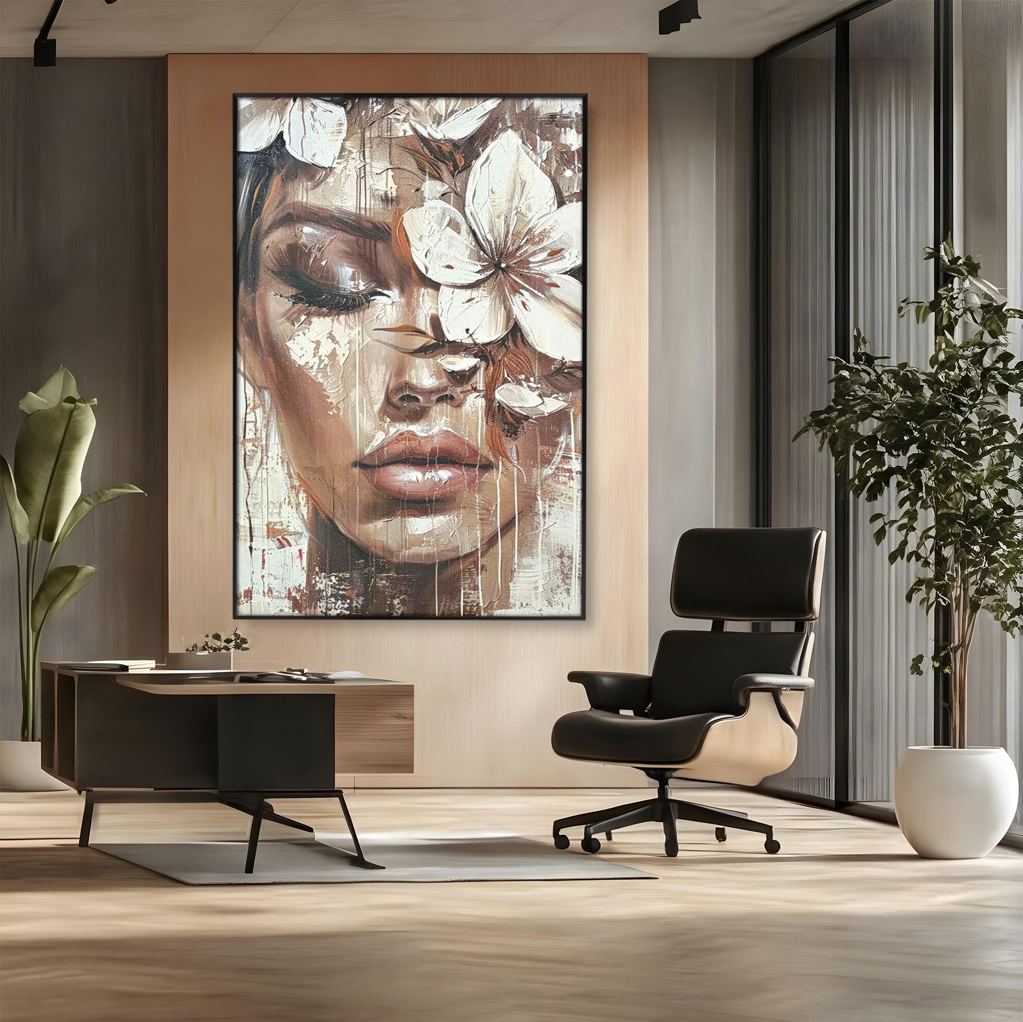 Tablou Canvas Premium LuxCanva® PI1104, Portret Cu Flori, Mister, Feminin, Flori, Living, Arta, Culori Vibrante