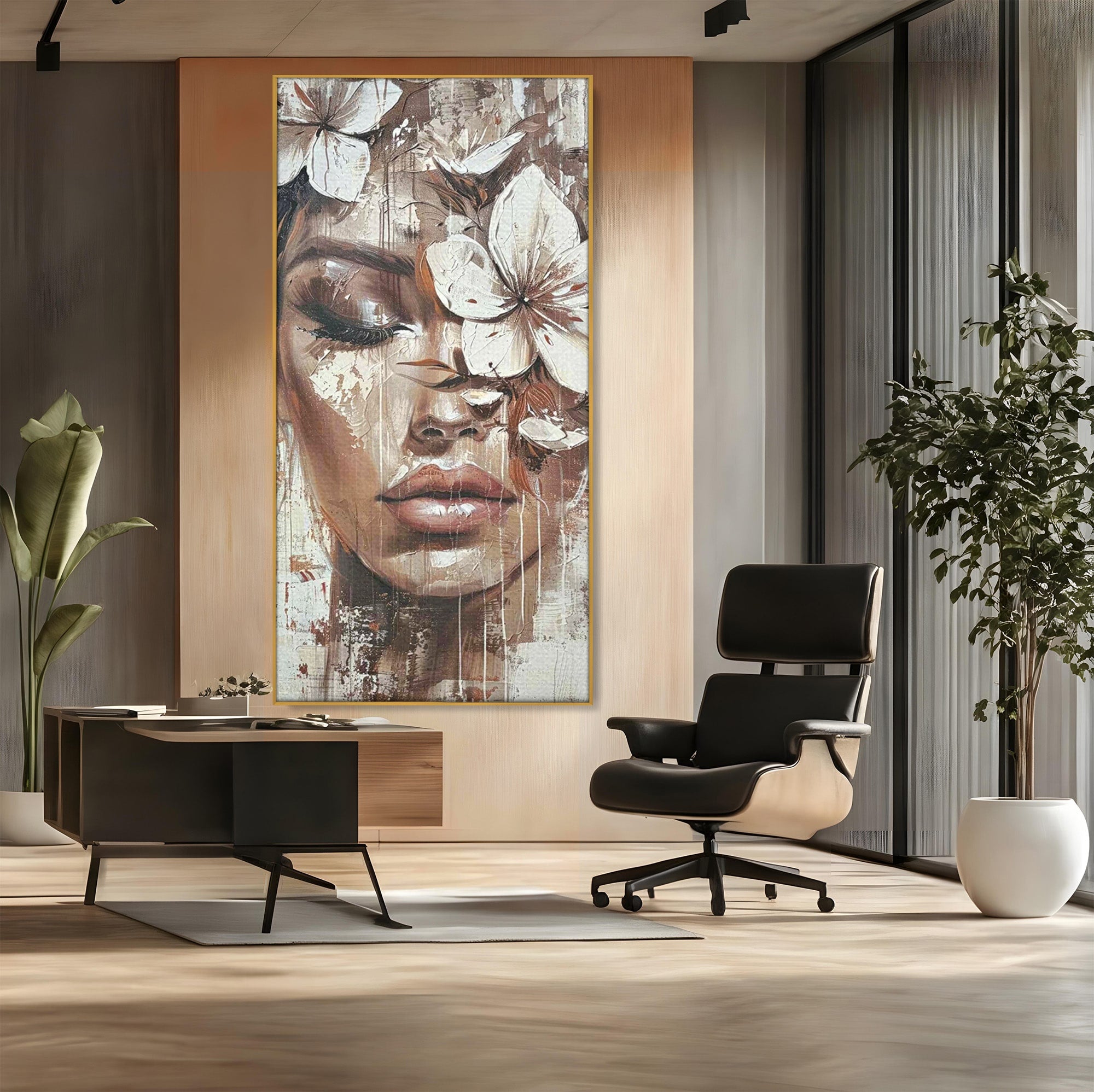 Tablou Canvas Premium LuxCanva® PI1104, Portret Cu Flori, Mister, Feminin, Flori, Living, Arta, Culori Vibrante