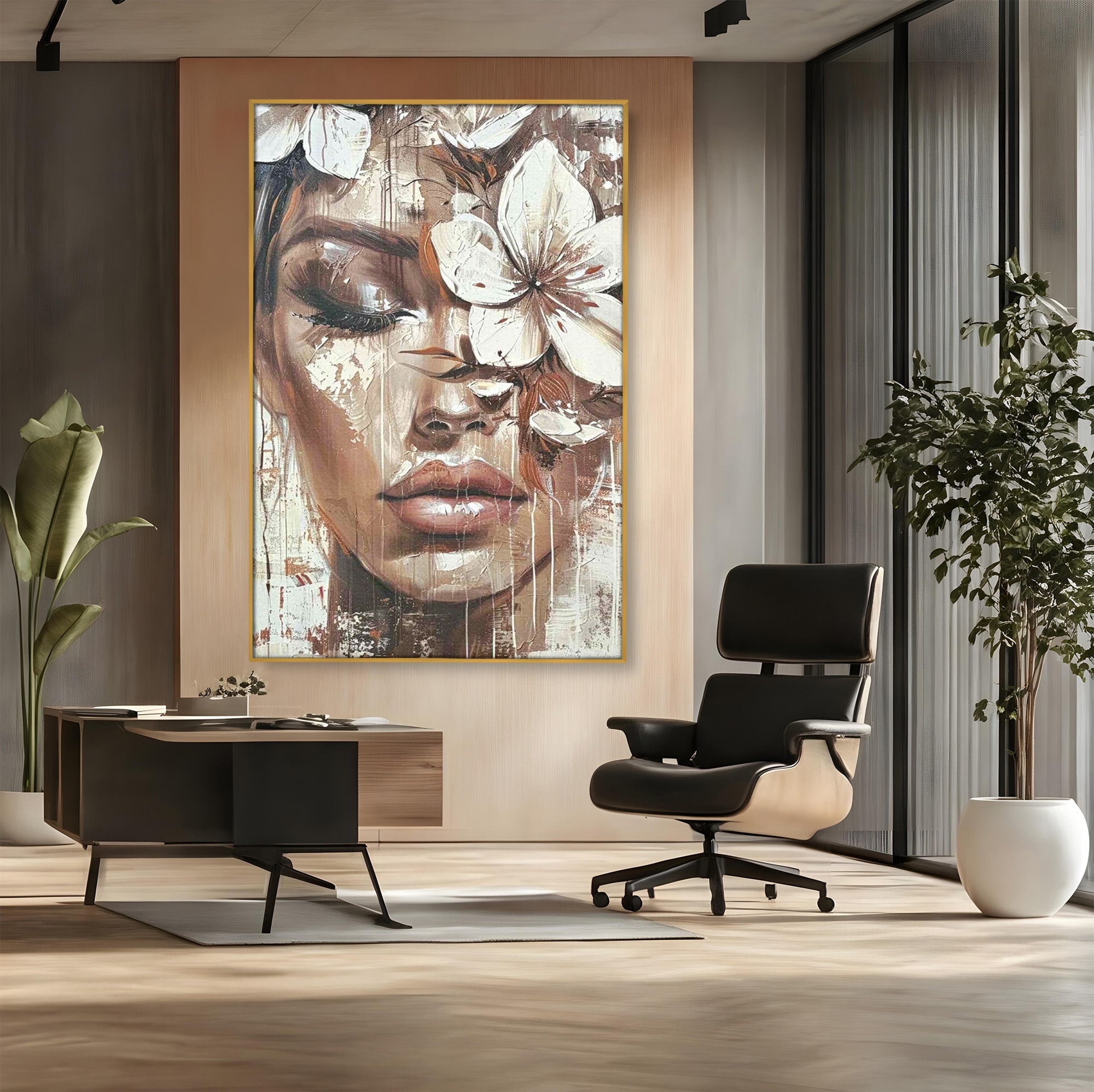 Tablou Canvas Premium LuxCanva® PI1104, Portret Cu Flori, Mister, Feminin, Flori, Living, Arta, Culori Vibrante