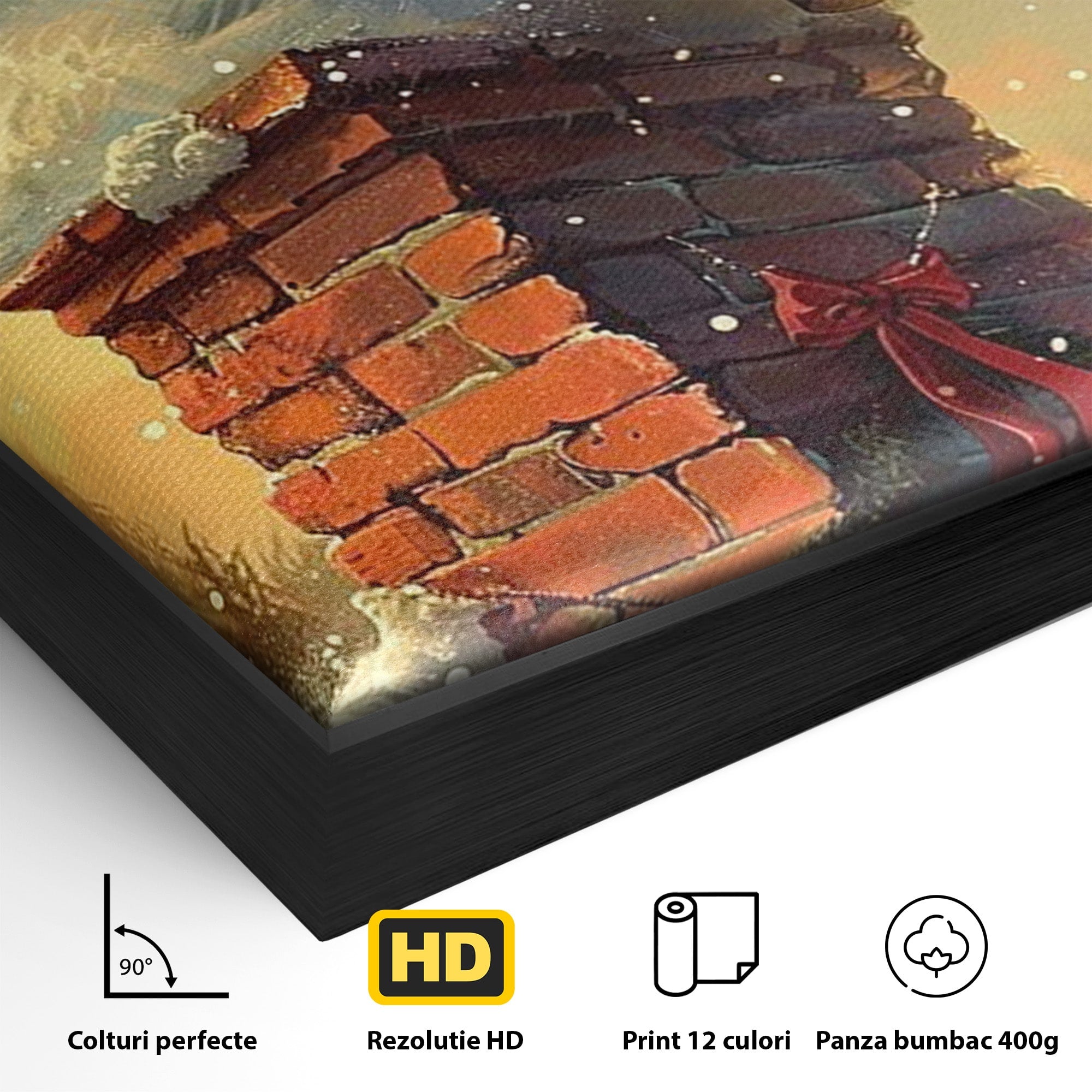 Tablou Canvas Premium LuxCanva® PI1105, Mos Craciun Pe Cos, Surpriza, Horn, Sarbatori, Zapada, Living, Culori Vibrante