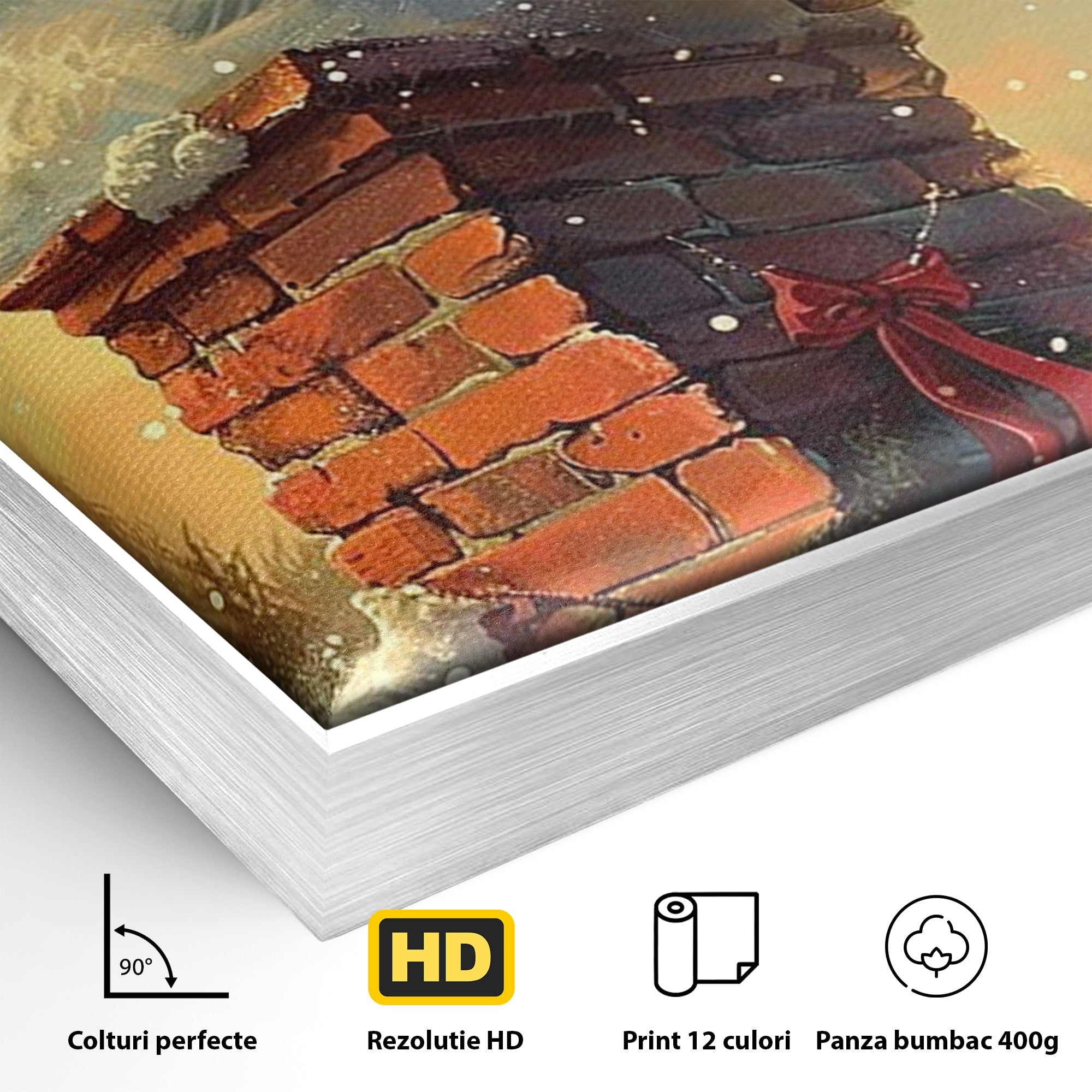 Tablou Canvas Premium LuxCanva® PI1105, Mos Craciun Pe Cos, Surpriza, Horn, Sarbatori, Zapada, Living, Culori Vibrante