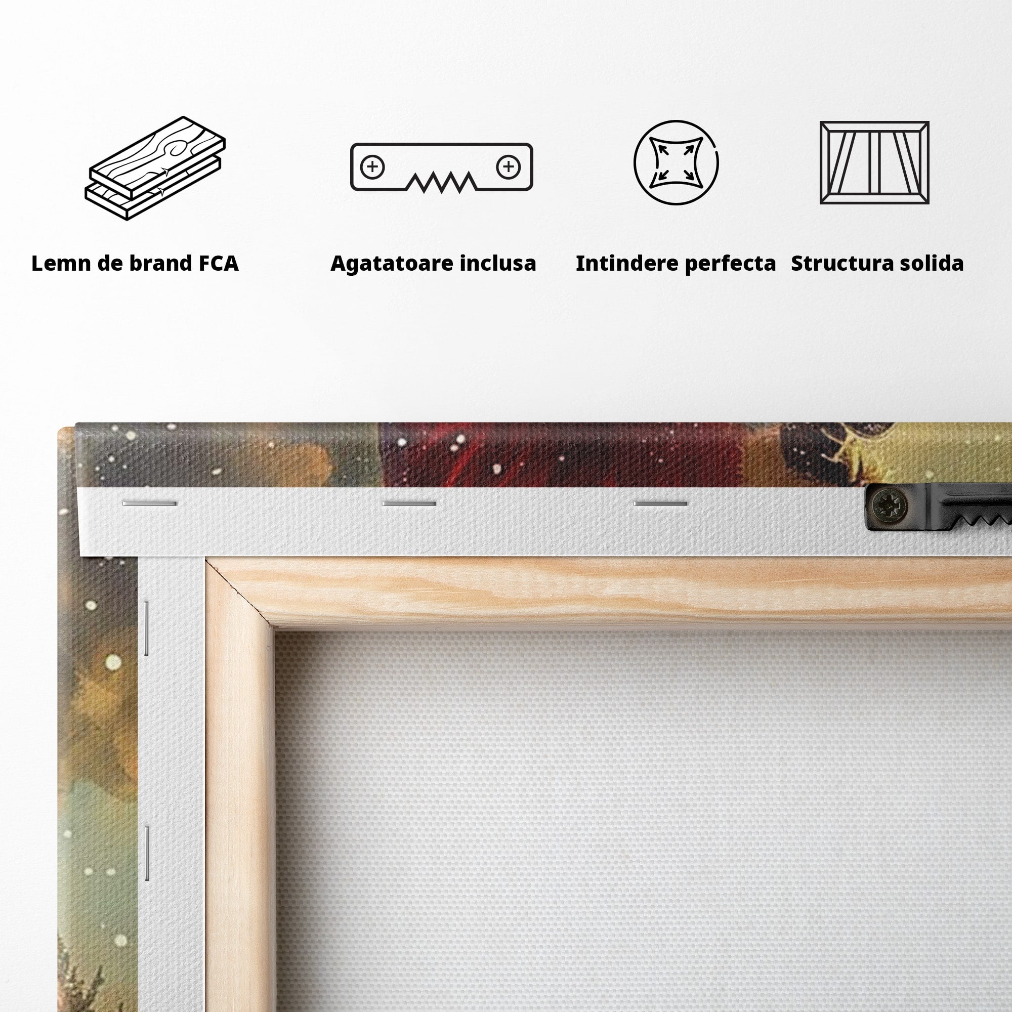 Tablou Canvas Premium LuxCanva® PI1105, Mos Craciun Pe Cos, Surpriza, Horn, Sarbatori, Zapada, Living, Culori Vibrante