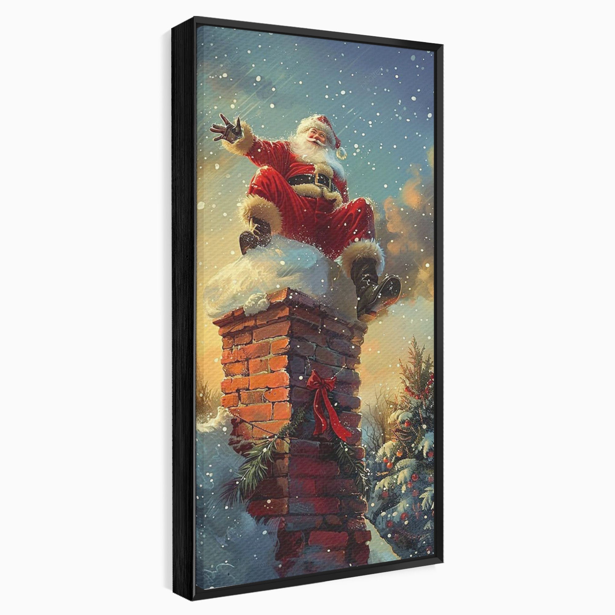 Tablou Canvas Premium LuxCanva® PI1105, Mos Craciun Pe Cos, Surpriza, Horn, Sarbatori, Zapada, Living, Culori Vibrante