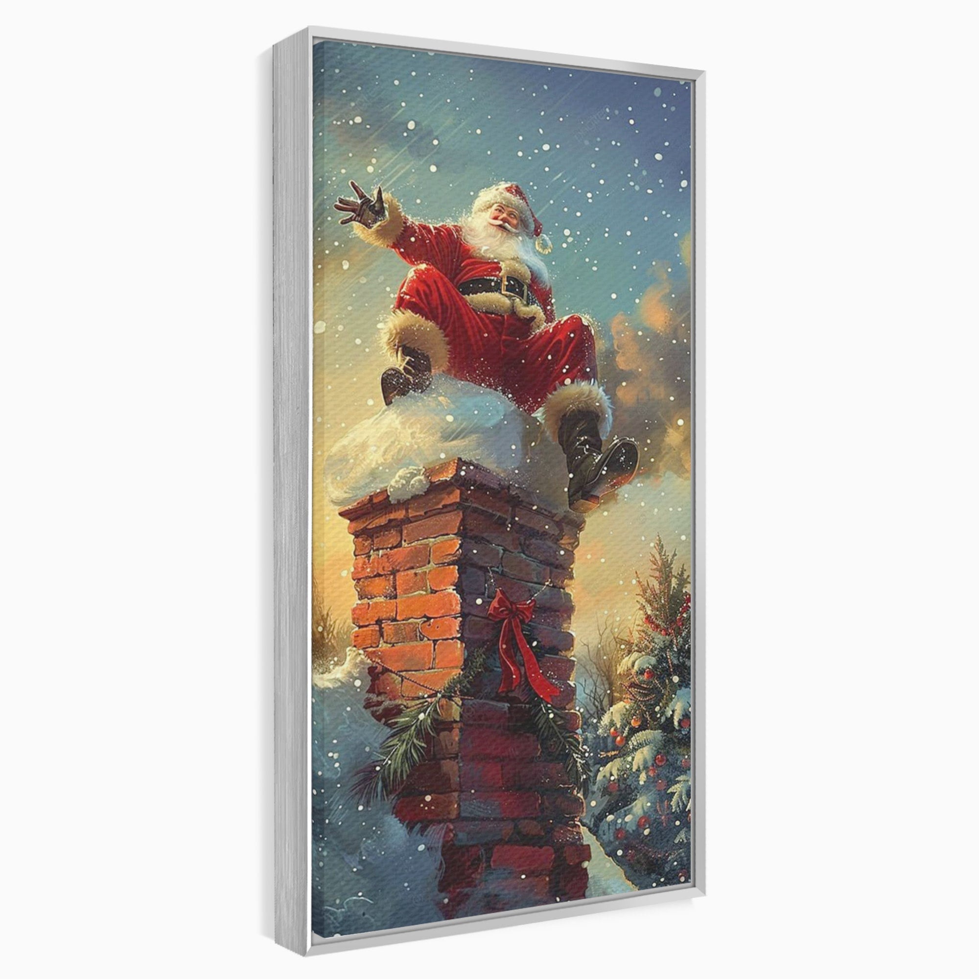 Tablou Canvas Premium LuxCanva® PI1105, Mos Craciun Pe Cos, Surpriza, Horn, Sarbatori, Zapada, Living, Culori Vibrante
