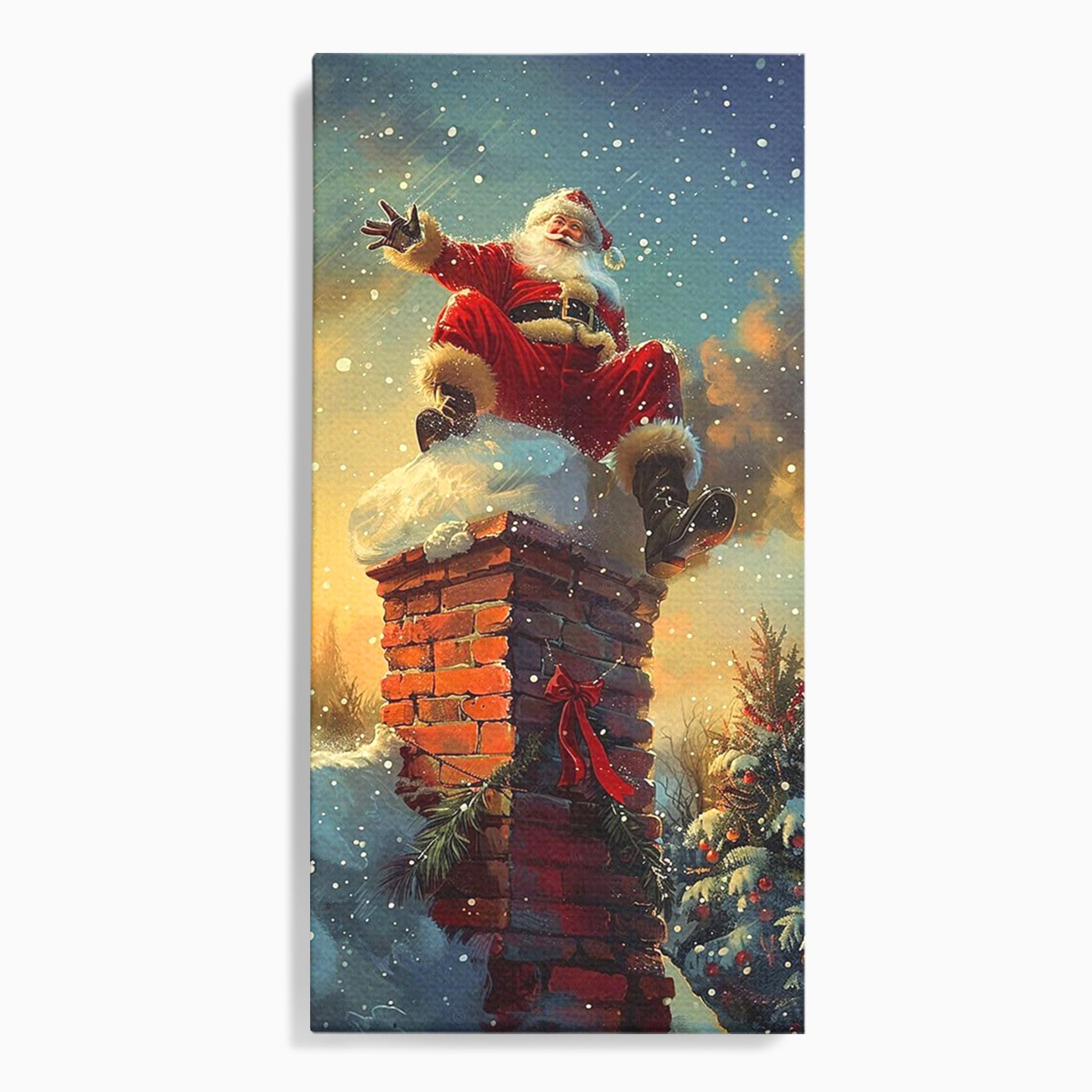 Tablou Canvas Premium LuxCanva® PI1105, Mos Craciun Pe Cos, Surpriza, Horn, Sarbatori, Zapada, Living, Culori Vibrante