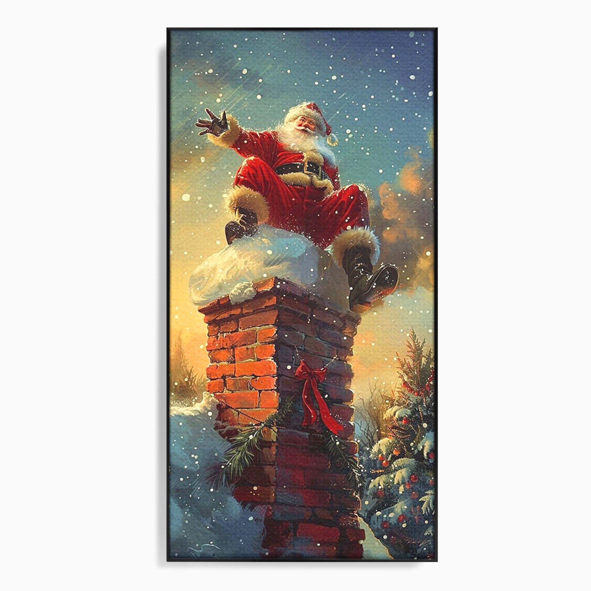 Tablou Canvas Premium LuxCanva® PI1105, Mos Craciun Pe Cos, Surpriza, Horn, Sarbatori, Zapada, Living, Culori Vibrante