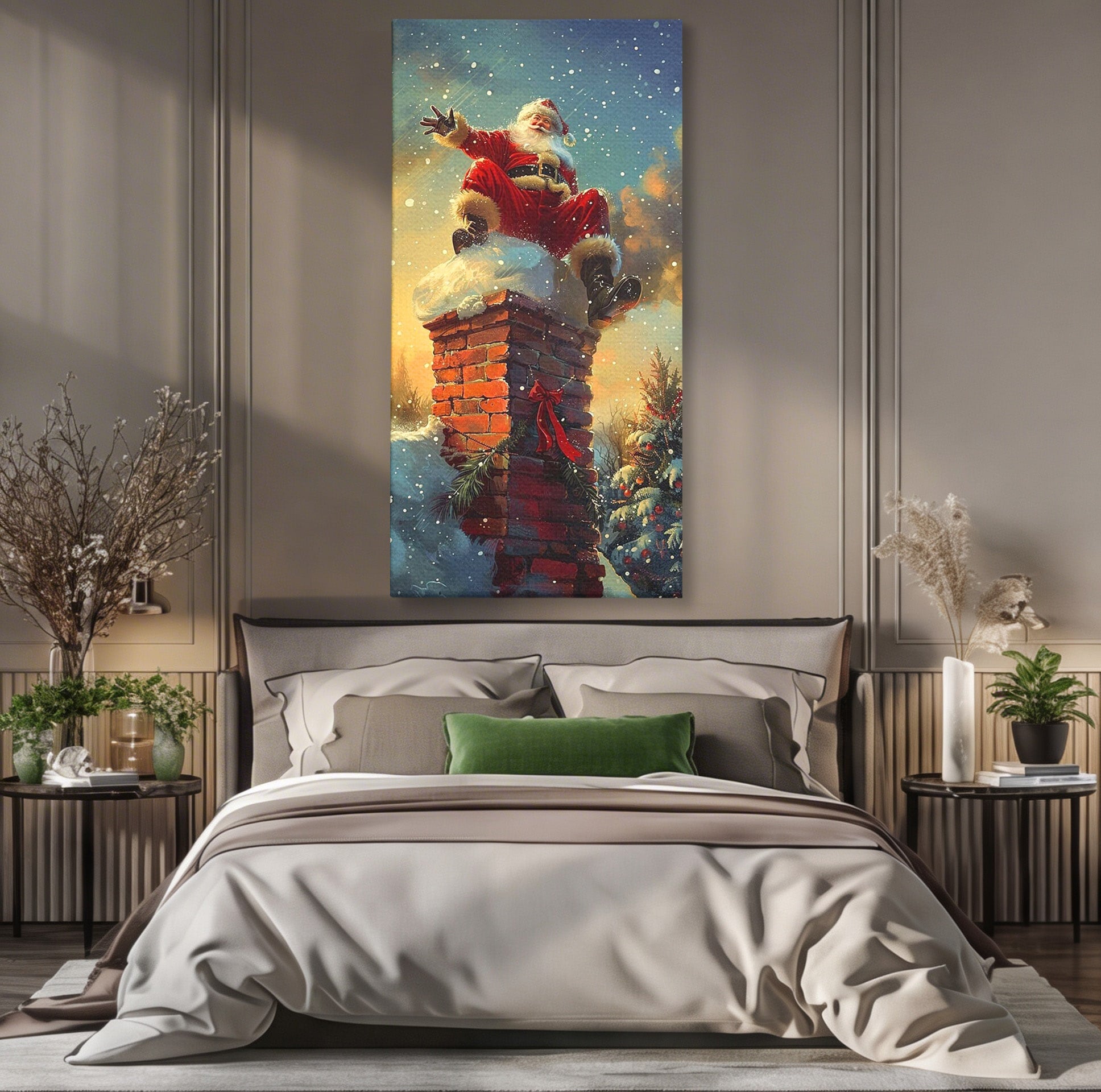 Tablou Canvas Premium LuxCanva® PI1105, Mos Craciun Pe Cos, Surpriza, Horn, Sarbatori, Zapada, Living, Culori Vibrante