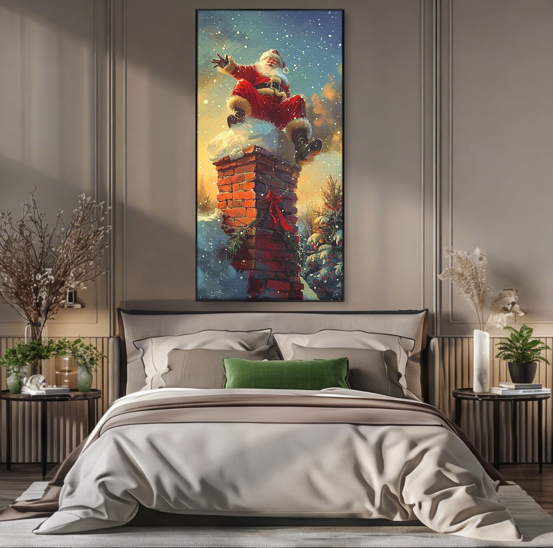 Tablou Canvas Premium LuxCanva® PI1105, Mos Craciun Pe Cos, Surpriza, Horn, Sarbatori, Zapada, Living, Culori Vibrante