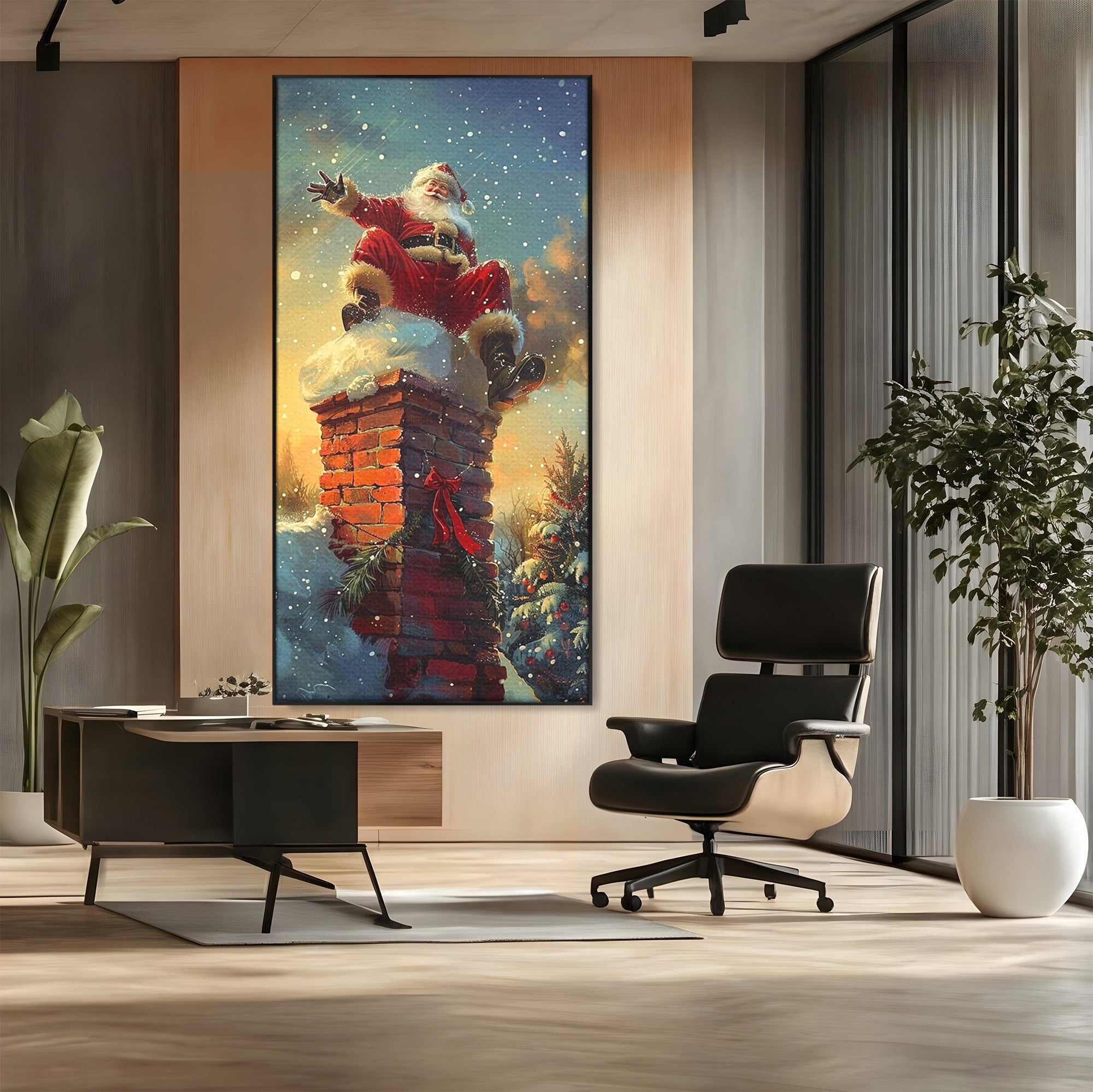 Tablou Canvas Premium LuxCanva® PI1105, Mos Craciun Pe Cos, Surpriza, Horn, Sarbatori, Zapada, Living, Culori Vibrante
